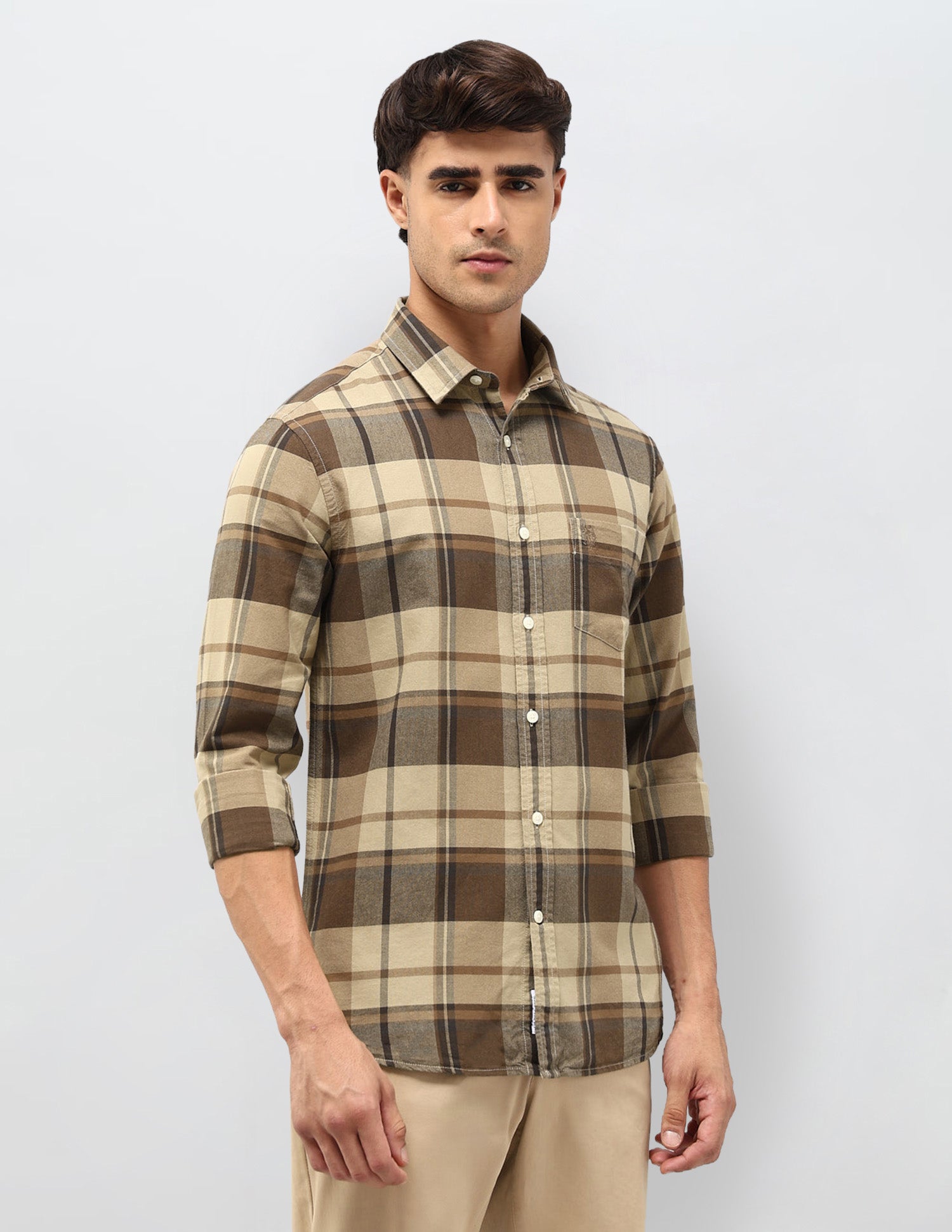 Tailored Fit Tartan Checked Shirt Light Brown - U.S. POLO ASSN. | Large