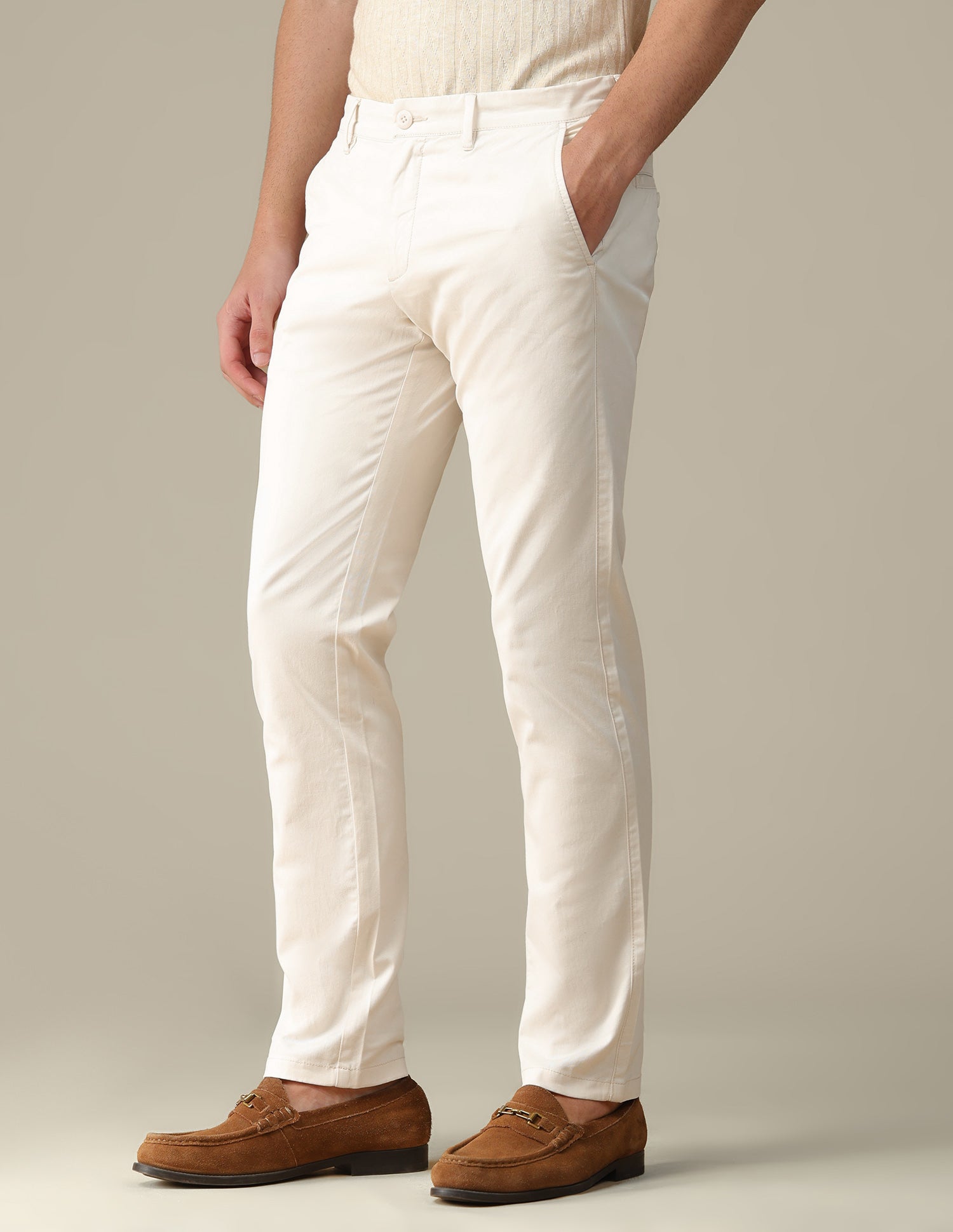 Denver slim fit Twill Trousers Ecru - U.S. Polo Assn. India | Large
