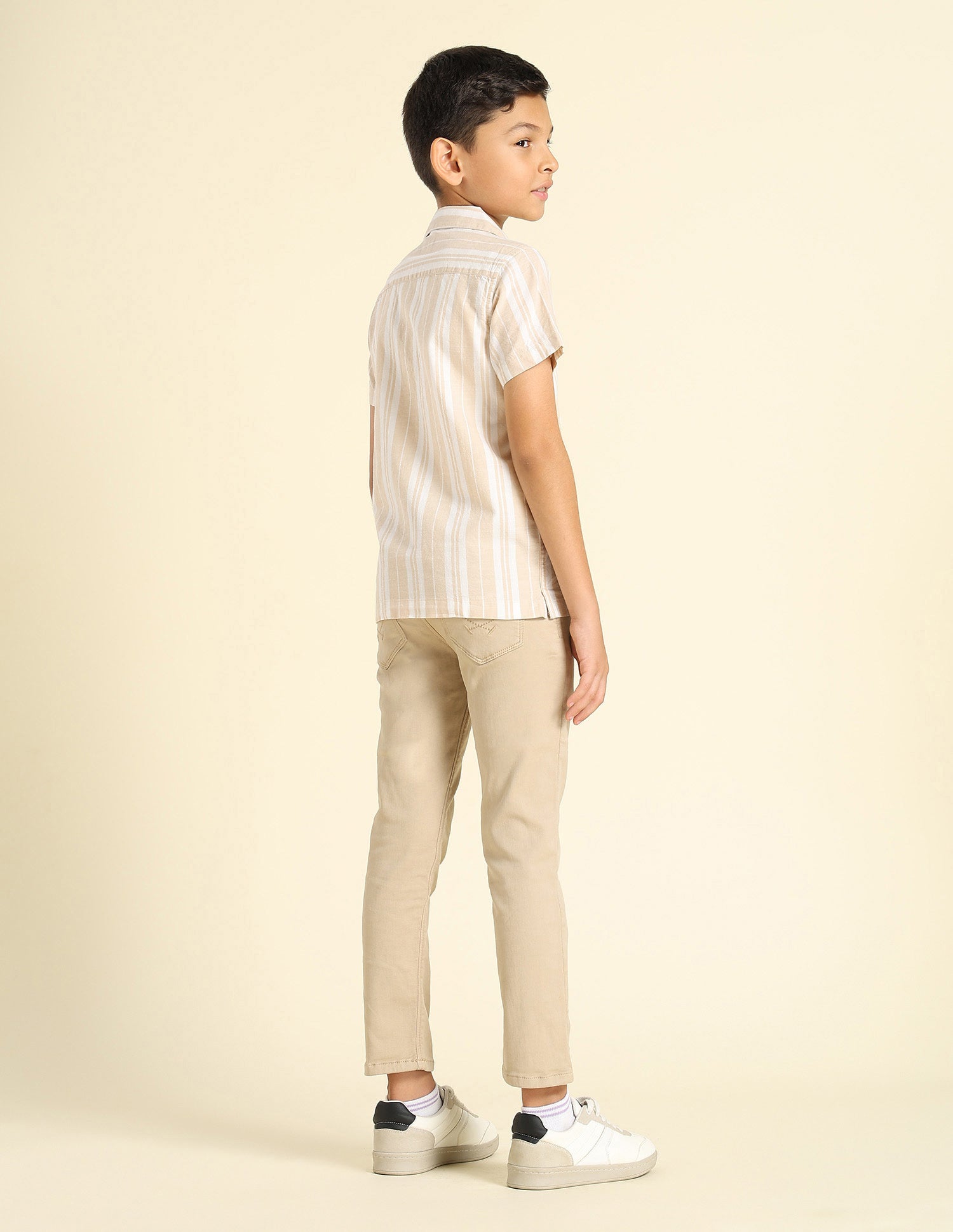 Boys Vertical Striped Cuban Shirt Beige - U.S. POLO ASSN. | Large