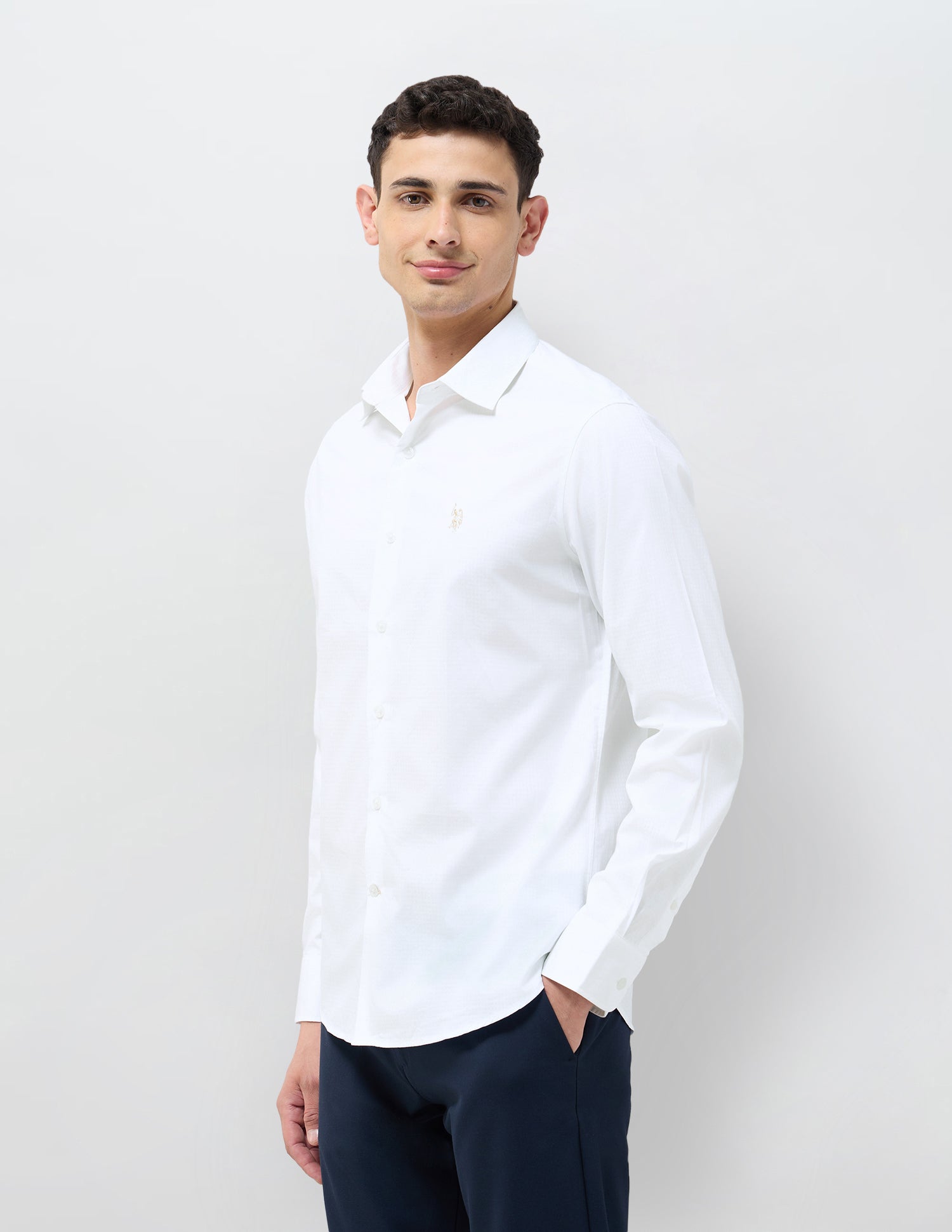 Textured Tailored Fit Shirt White - U.S. POLO ASSN. | Large