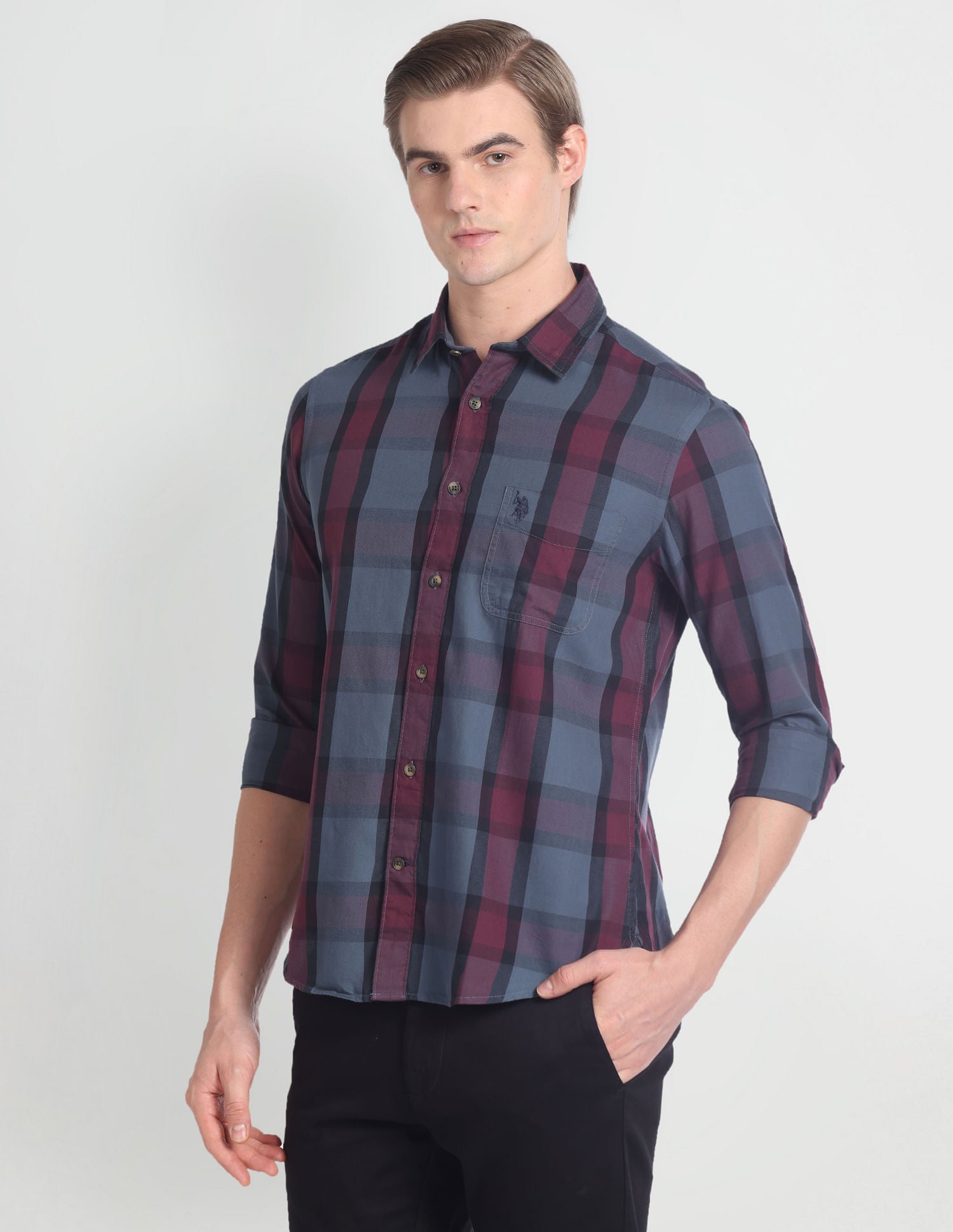 Twill Cotton Shirt Maroon - U.S. Polo Assn. India | Large
