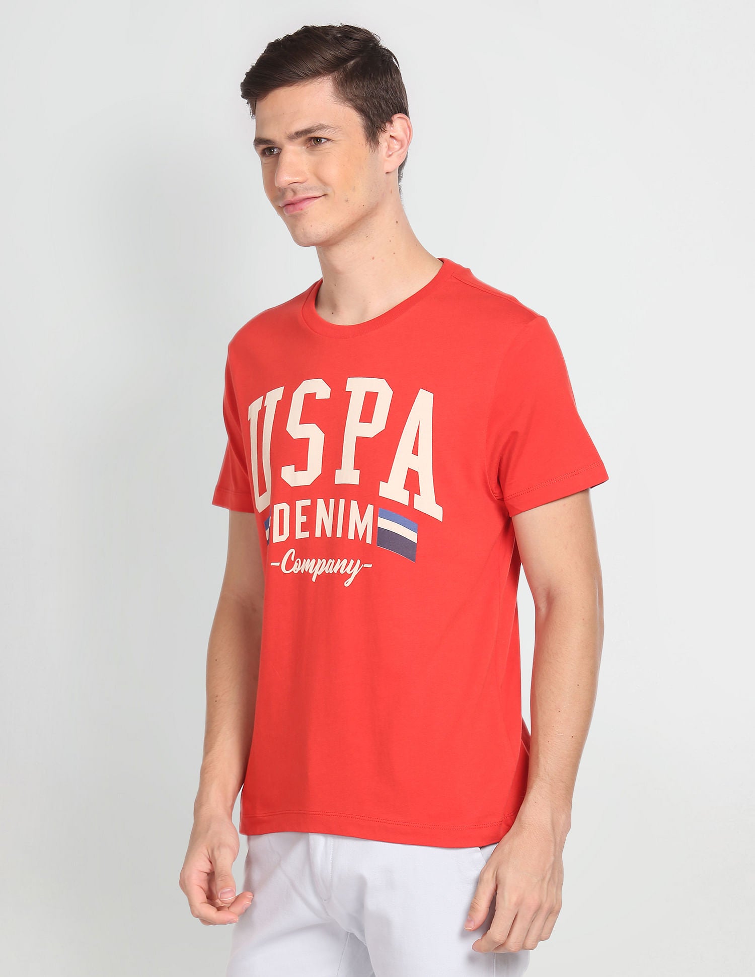 Men Red Crew Neck Brand Print T-Shirt Red - U.S. Polo Assn. India | Large