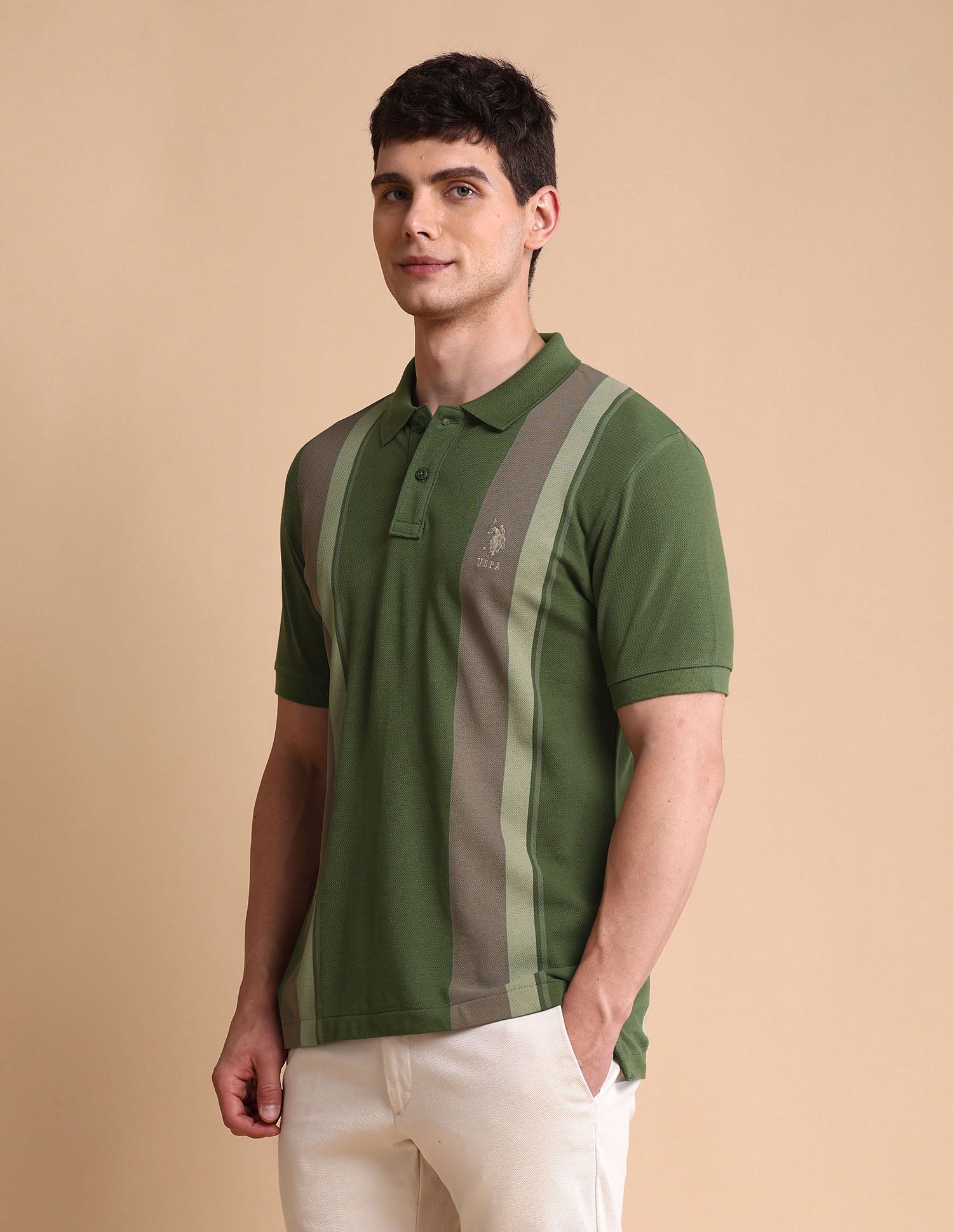 Colourblocked Slim Fit Polo Shirt Light Olive - U.S. POLO ASSN. | Large