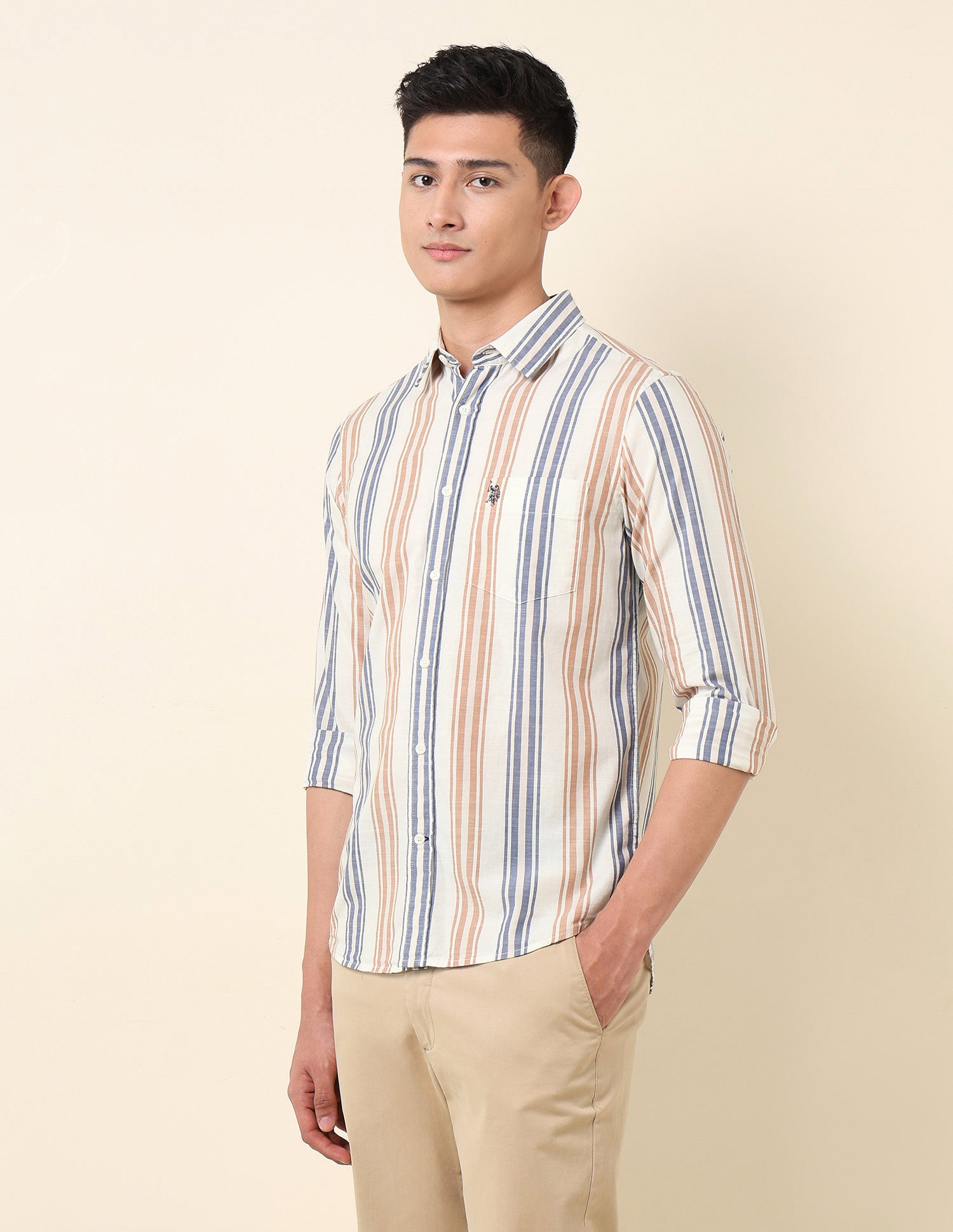 Vertical Striped Pure Cotton Shirt Navy - U.S. Polo Assn. India | Large