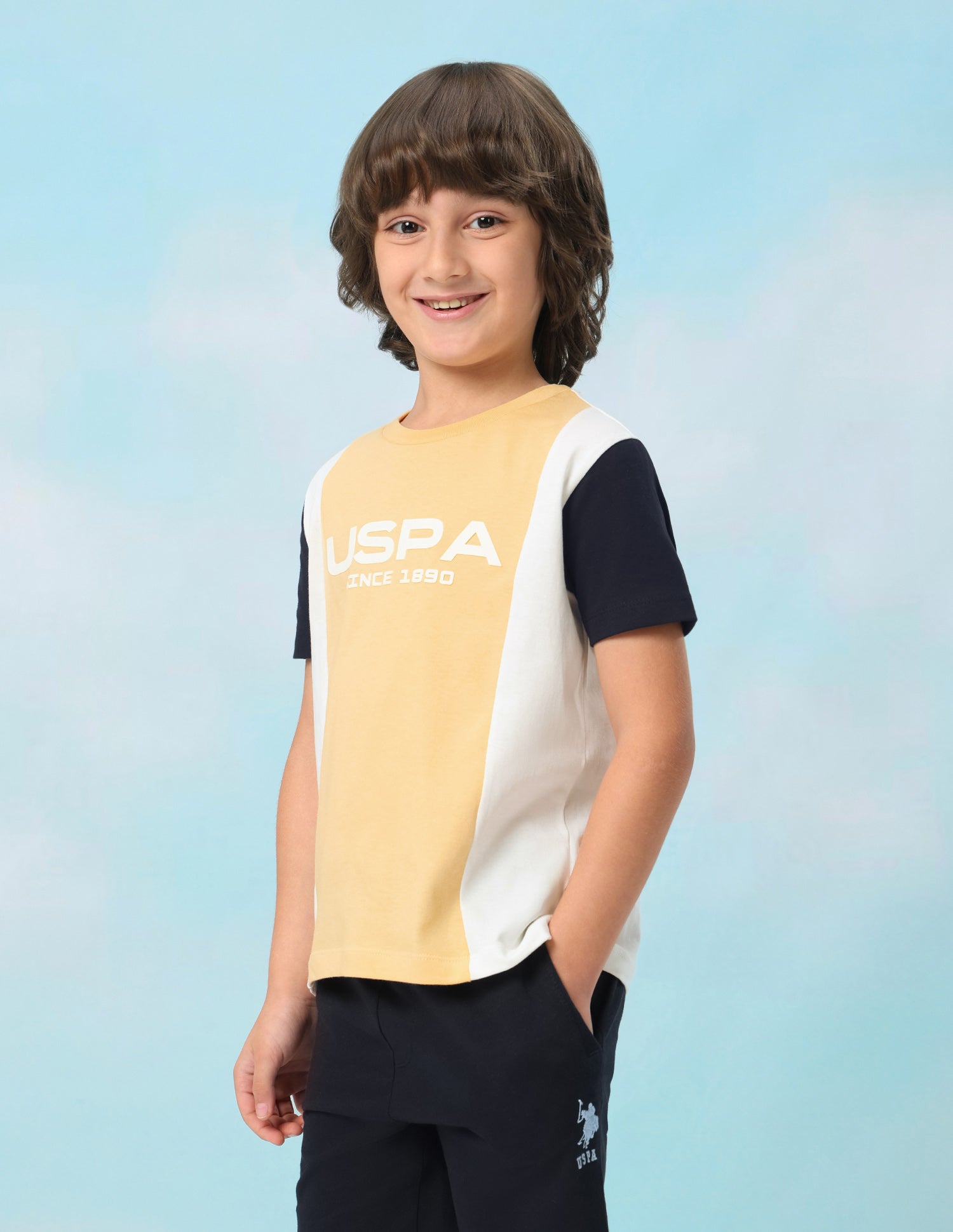 Colour Blocked Brand Printed Regular Fit T-Shirt Mustard - U.S. Polo Assn. India | Large