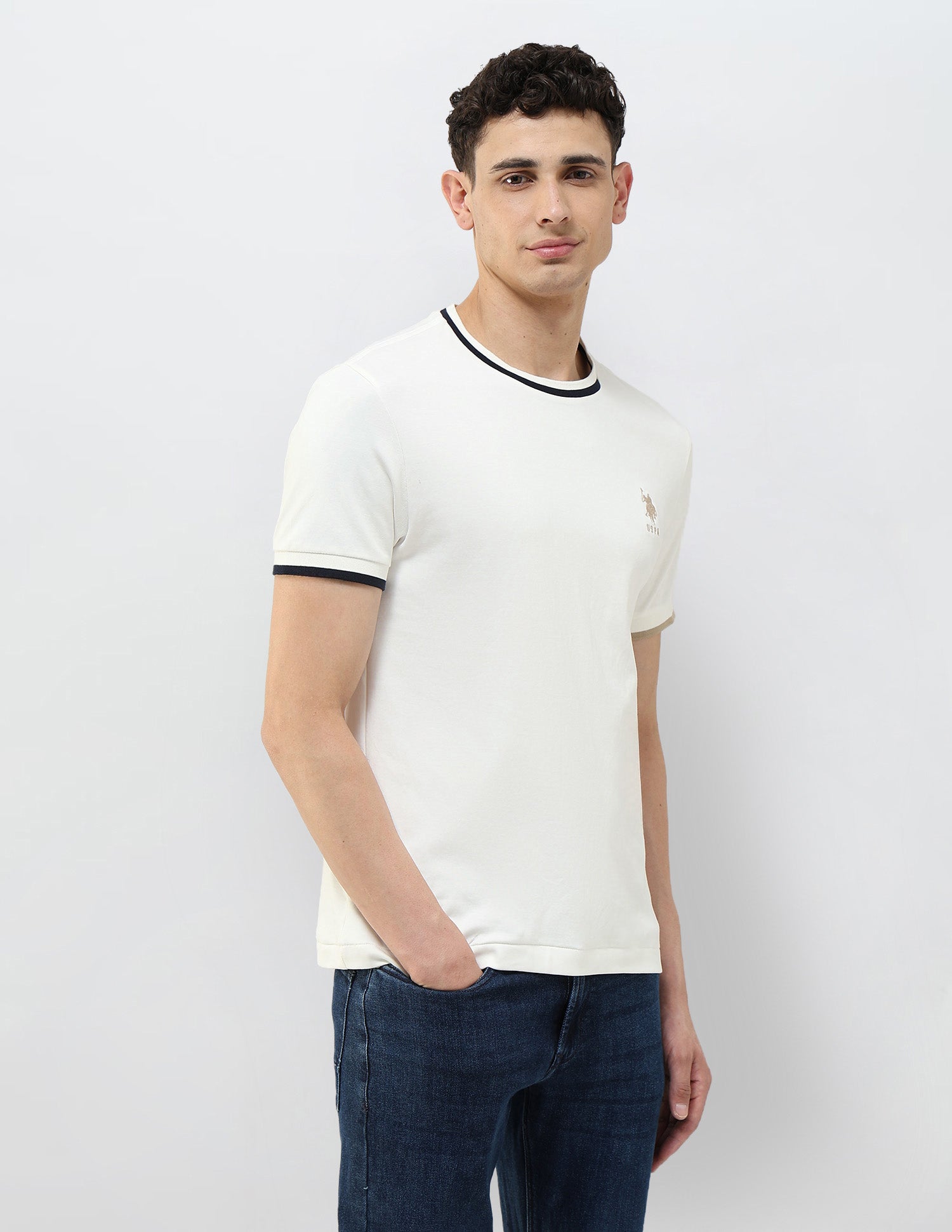 Solid Slim Fit T-Shirt Off White - U.S. POLO ASSN. | Large