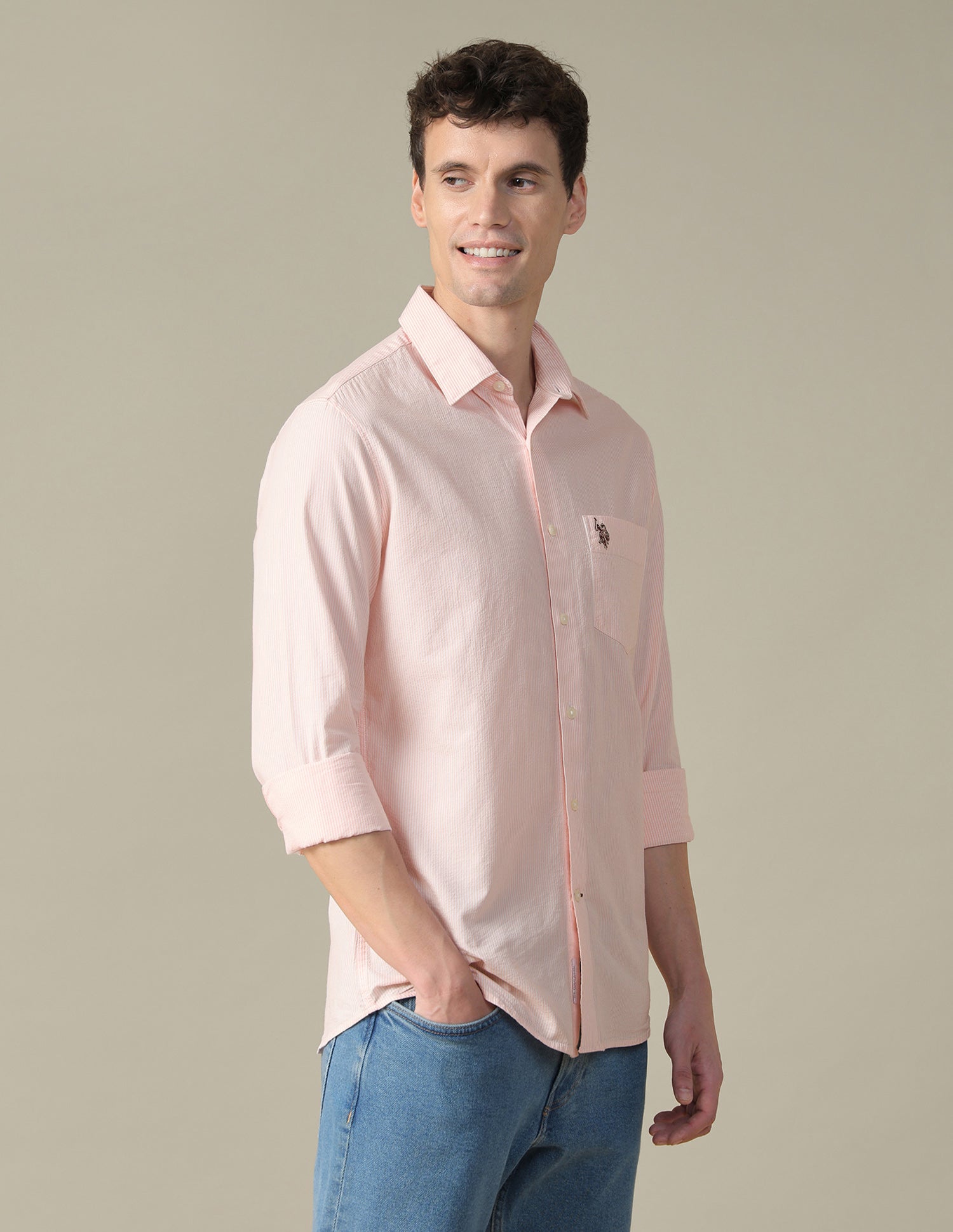 Vertical Striped Seersucker Shirt Pink - U.S. Polo Assn. India | Large
