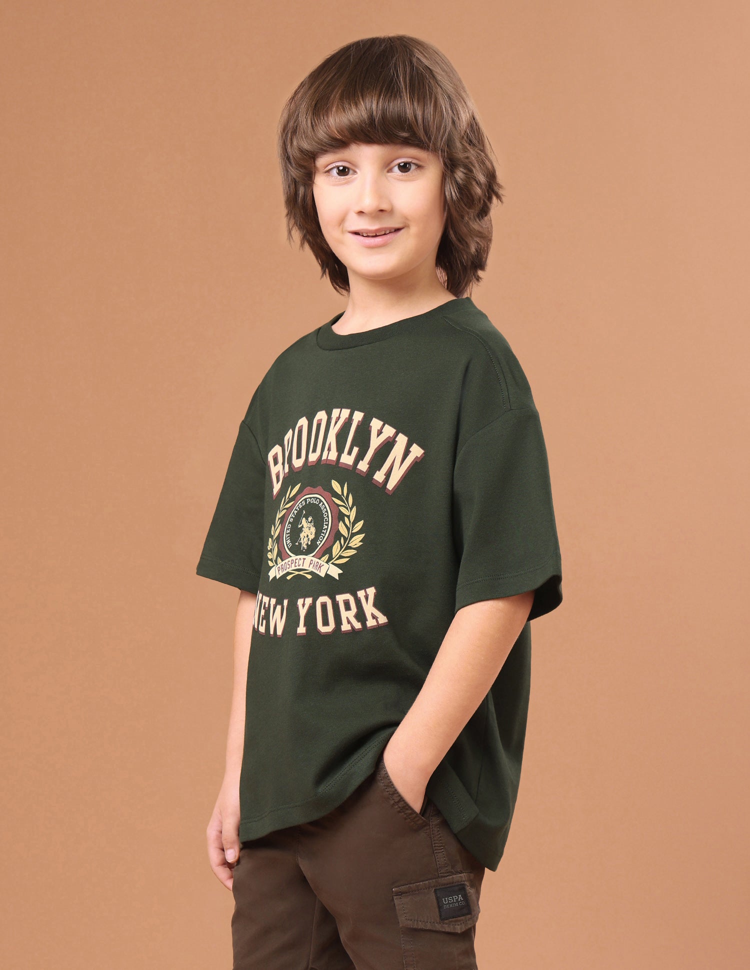 Typographic Brand Printed Oversized Fit T-Shirt Olive - U.S. Polo Assn. India | Large