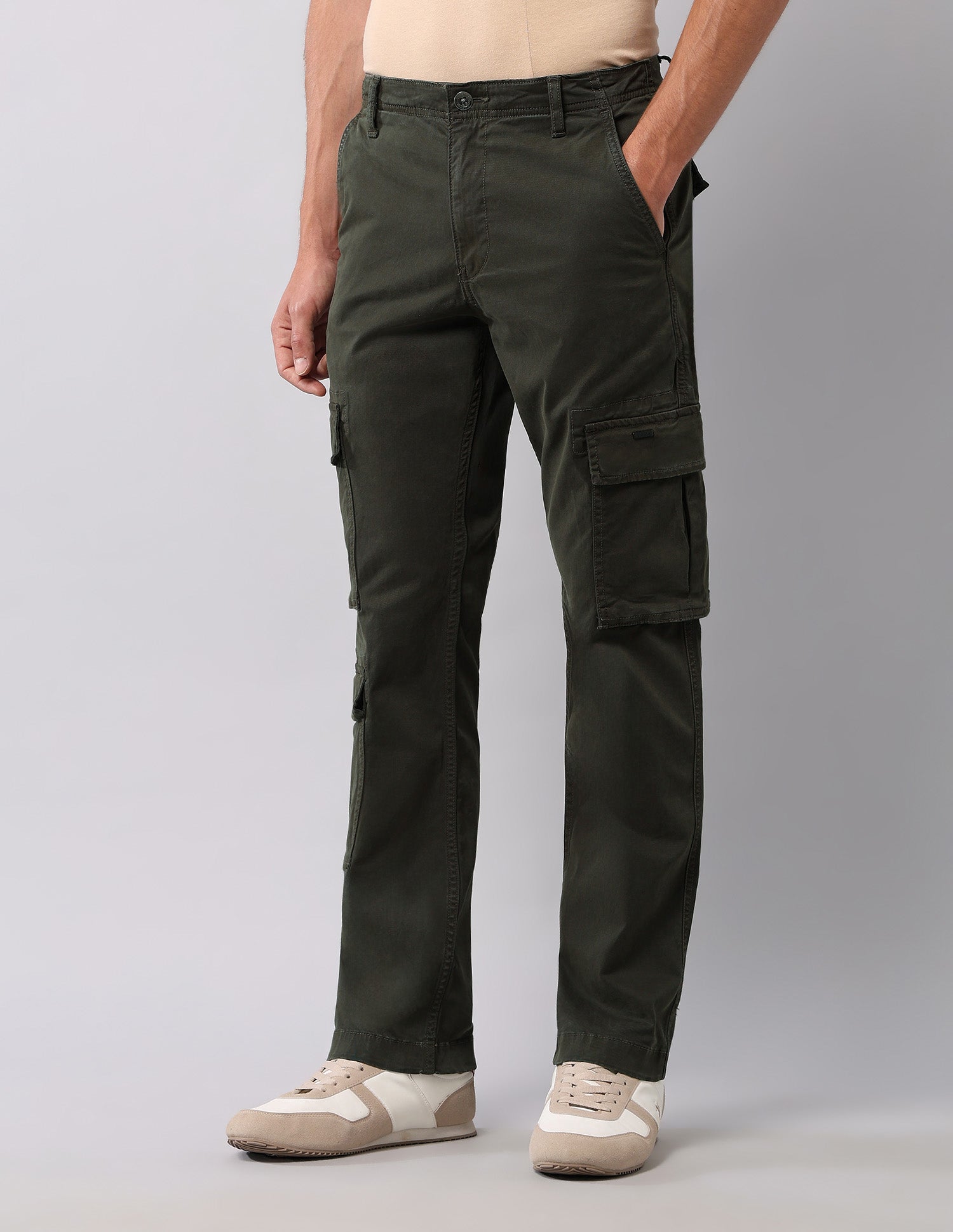 Pure Cotton Solid Cargos Olive - U.S. Polo Assn. India | Large