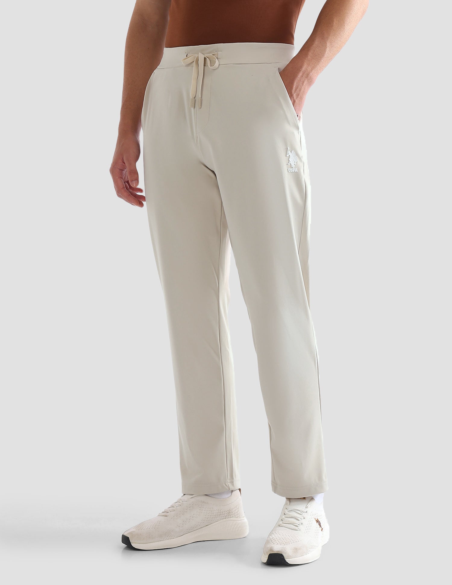 Slim Fit Mid Rise Active Track Pants Beige - U.S. Polo Assn. India | Large