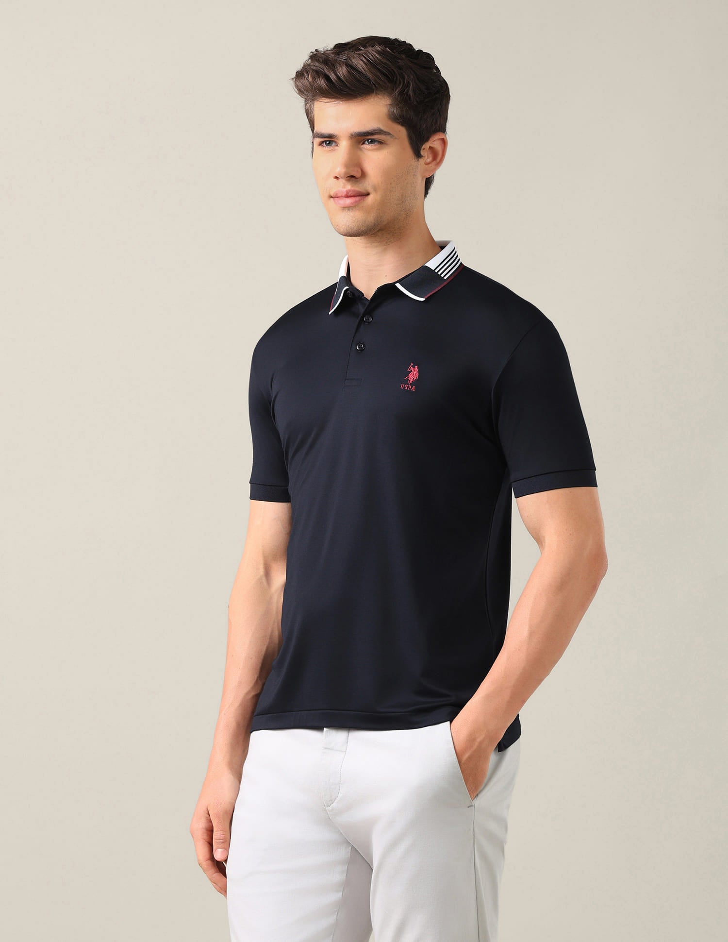 Solid Slim Fit Polo Shirt Blue - U.S. Polo Assn. India | Large