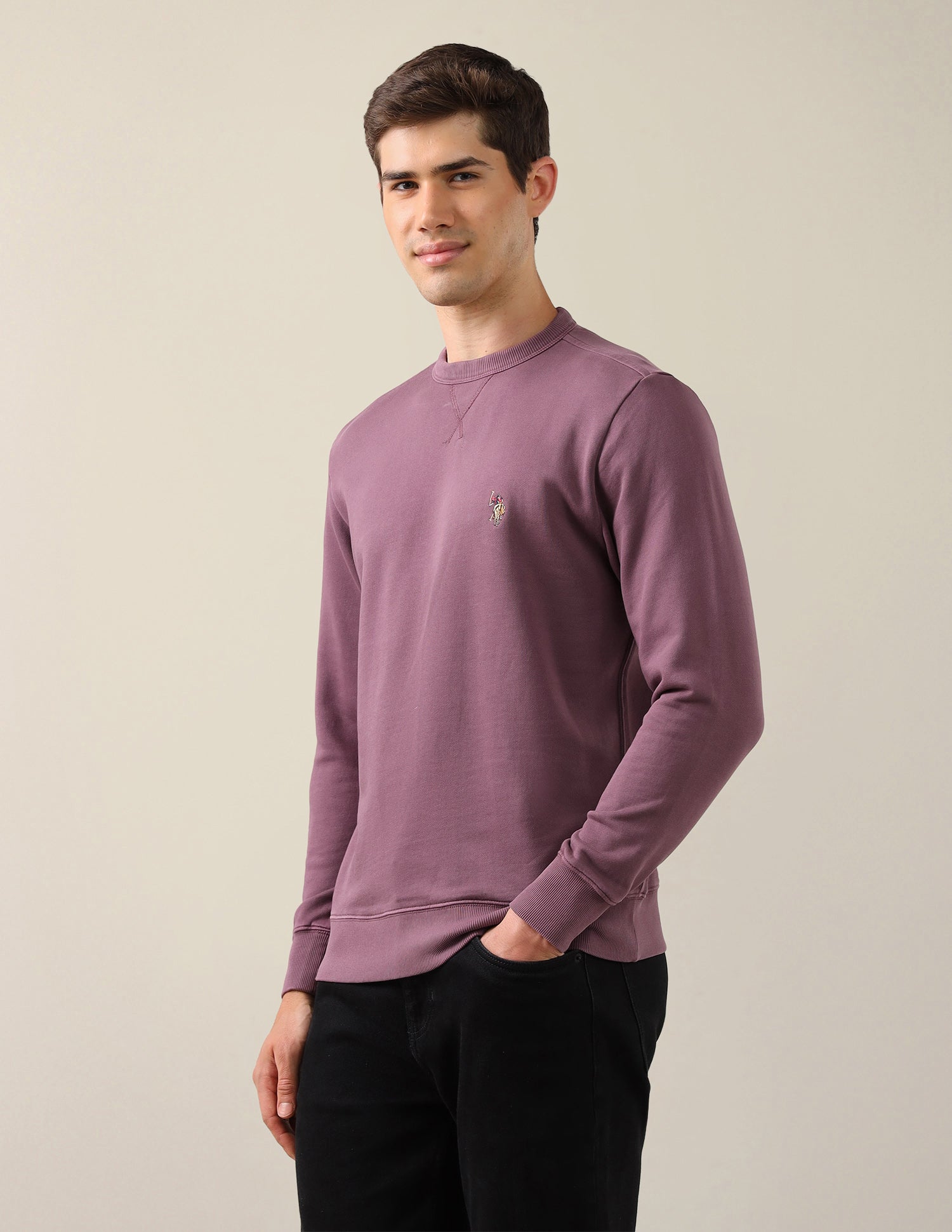 Solid Regular Fit Sweatshirt Dark Pink - U.S. Polo Assn. India | Large