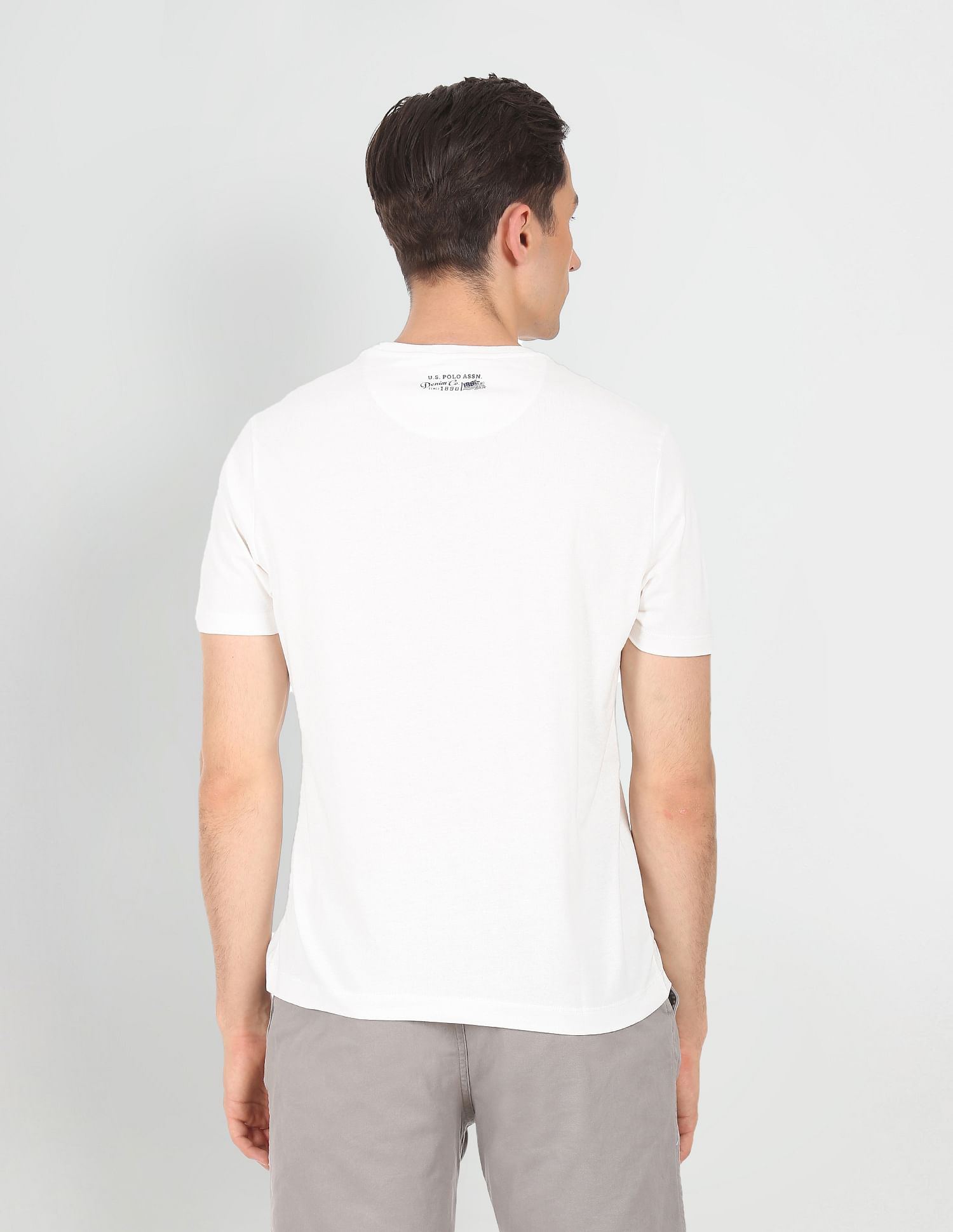 Men White Crew Neck Cotton Brand Print T-Shirt White - U.S. Polo Assn. India | Large