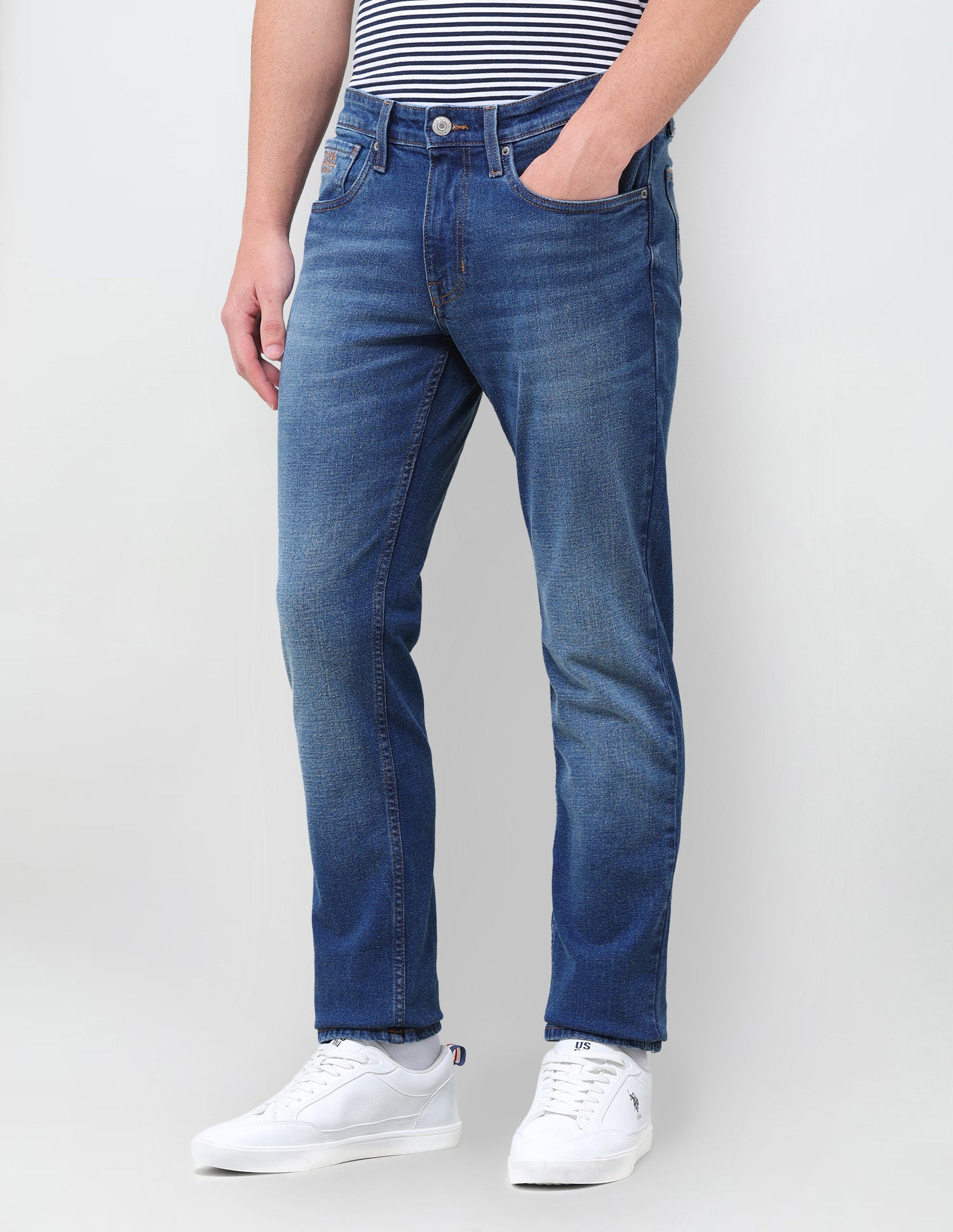 Brandon Slim Tapered Fit Blue Jeans Mid Blue - U.S. Polo Assn. India | Large