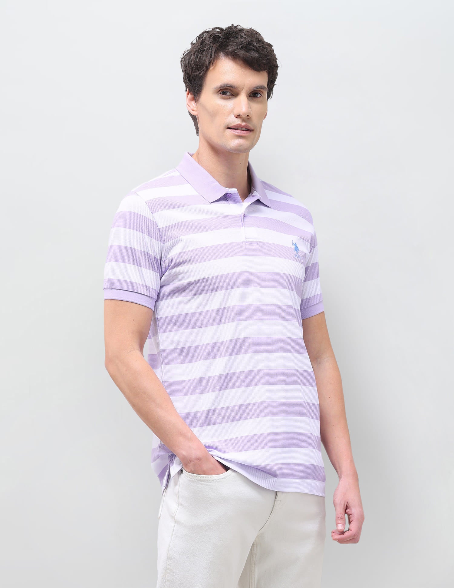 Horizontal Striped Slim Fit Polo Shirt Purple - U.S. Polo Assn. India | Large