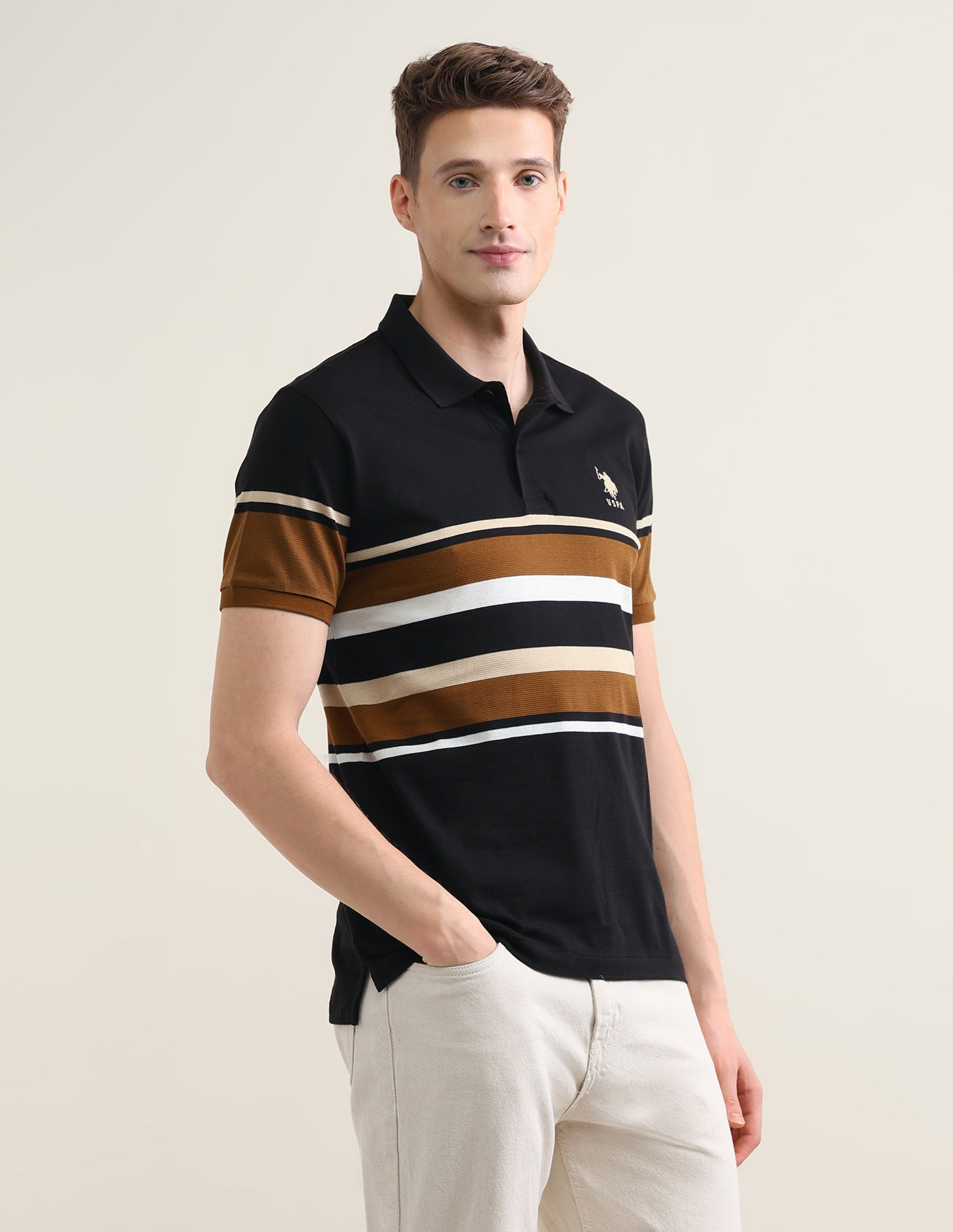 Horizontal Striped Slim Fit Polo Shirt Black - U.S. Polo Assn. India | Large