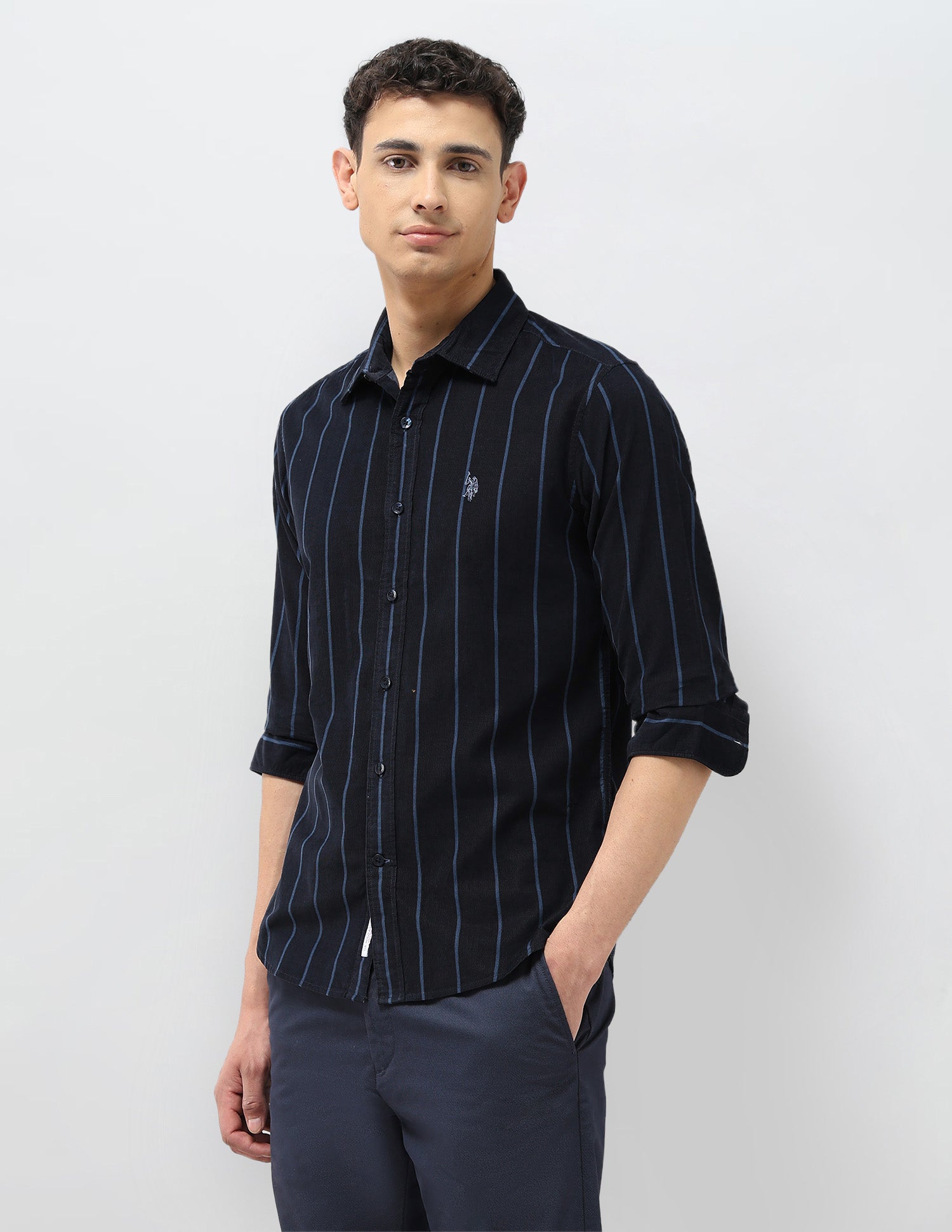 Corduroy Tailored Fit Shirt Navy - U.S. POLO ASSN. | Large