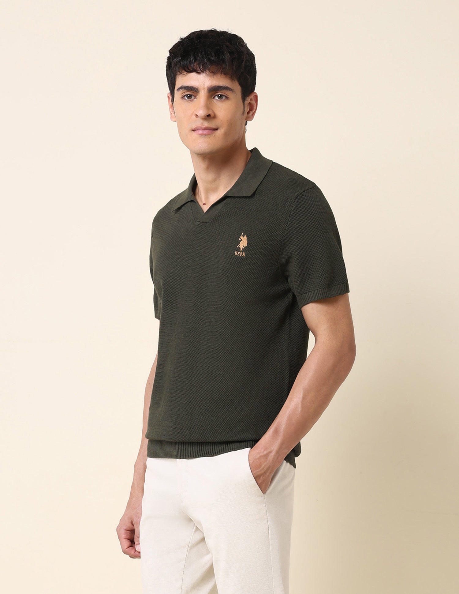 Slim Fit Monochrome Polo Shirt Olive - U.S. Polo Assn. India | Large
