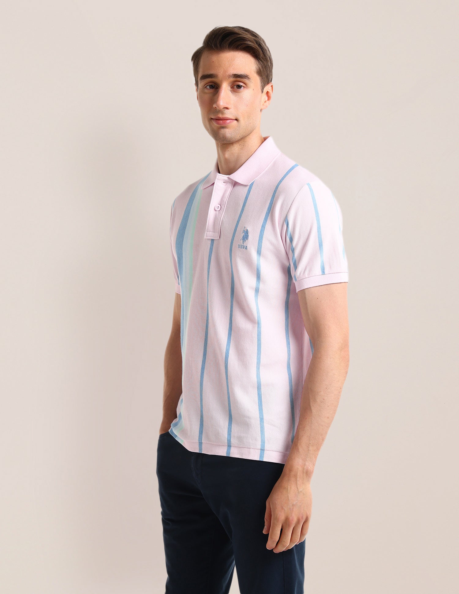 Vertical Striped Slim Fit Polo Shirt Light-Pink - U.S. POLO ASSN. | Large