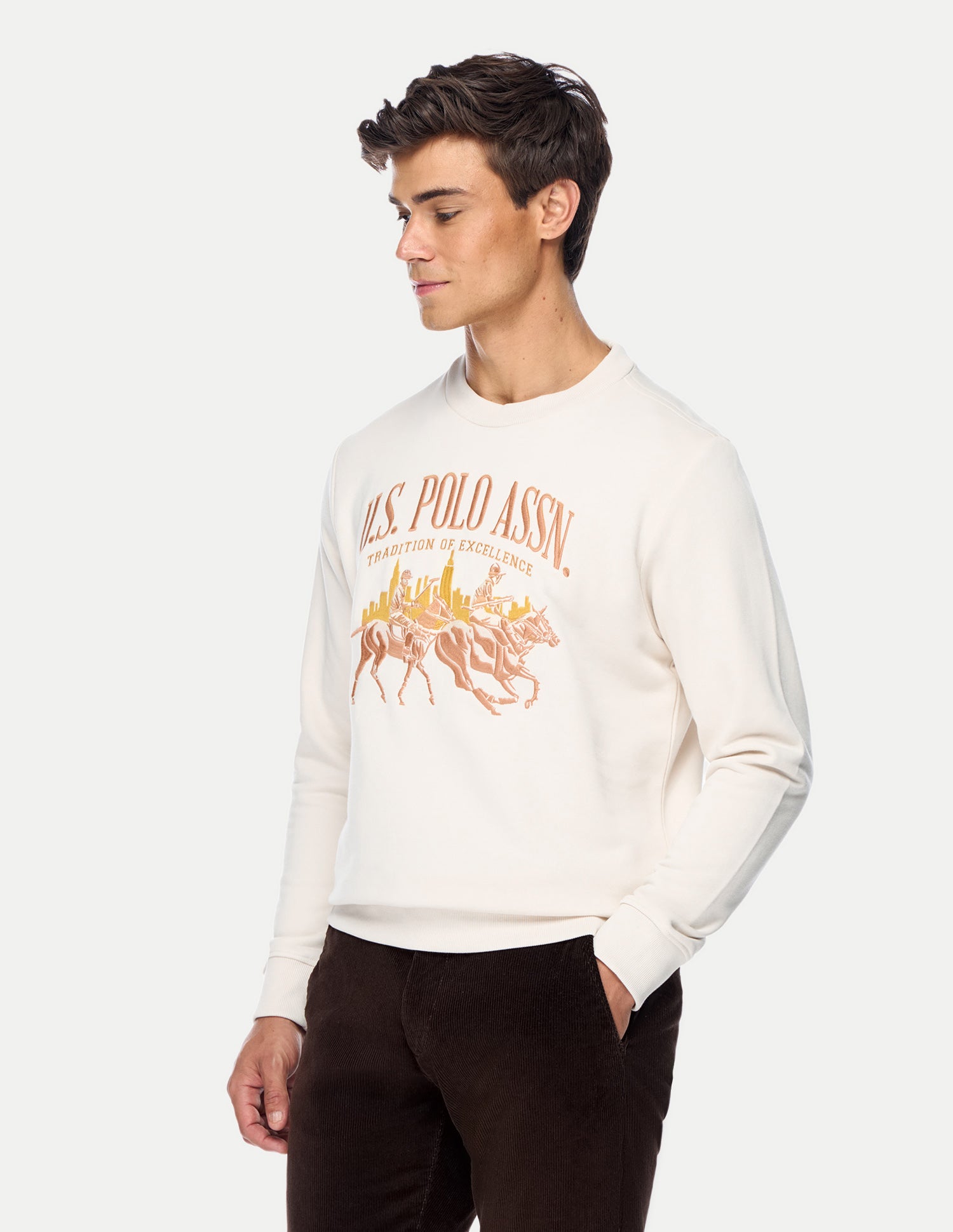 Brand Embroidered Regular Fit Sweatshirt Off White - U.S. Polo Assn. India | Large