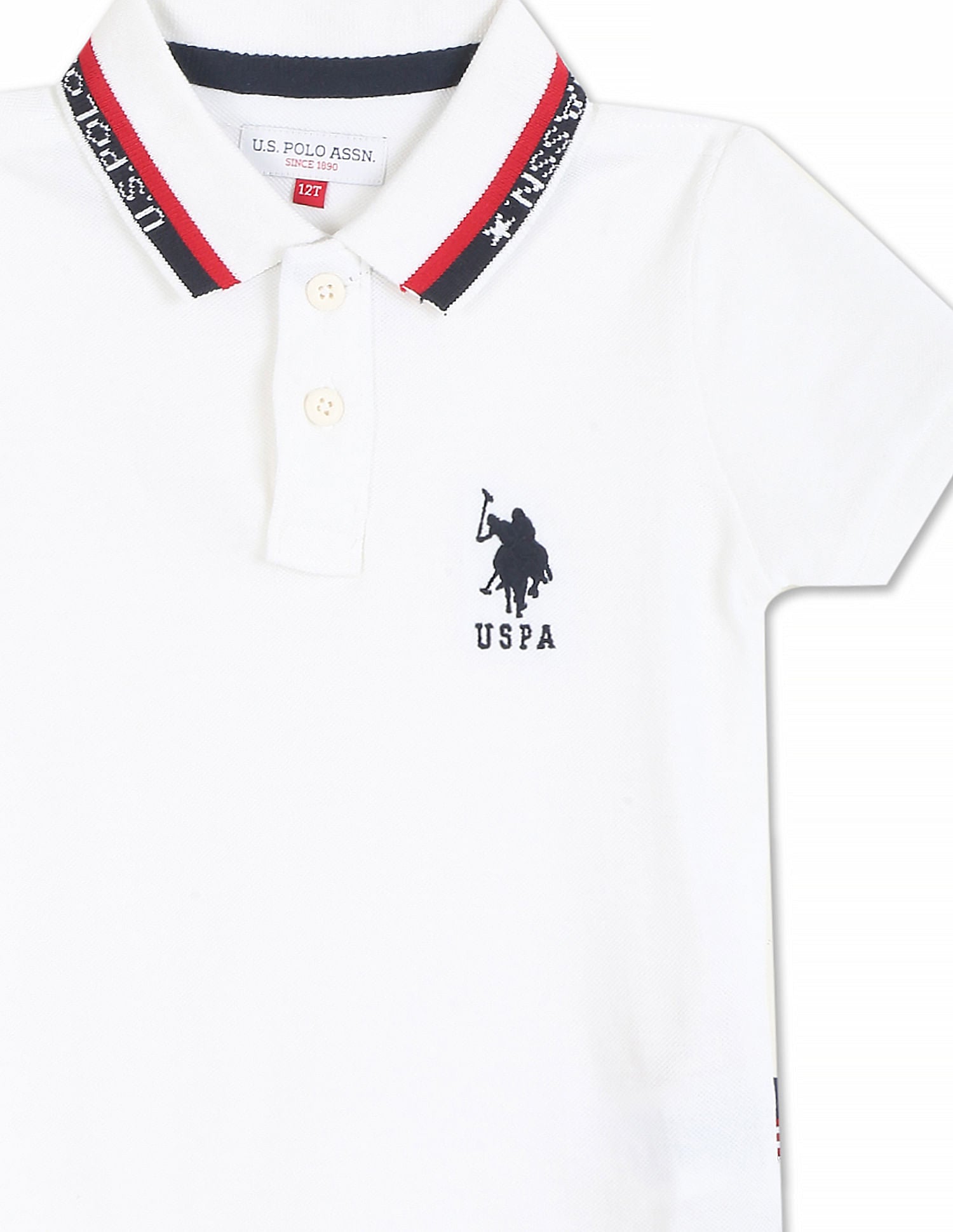 Contrast Collar Solid Polo Shirt White - U.S. POLO ASSN. | Large