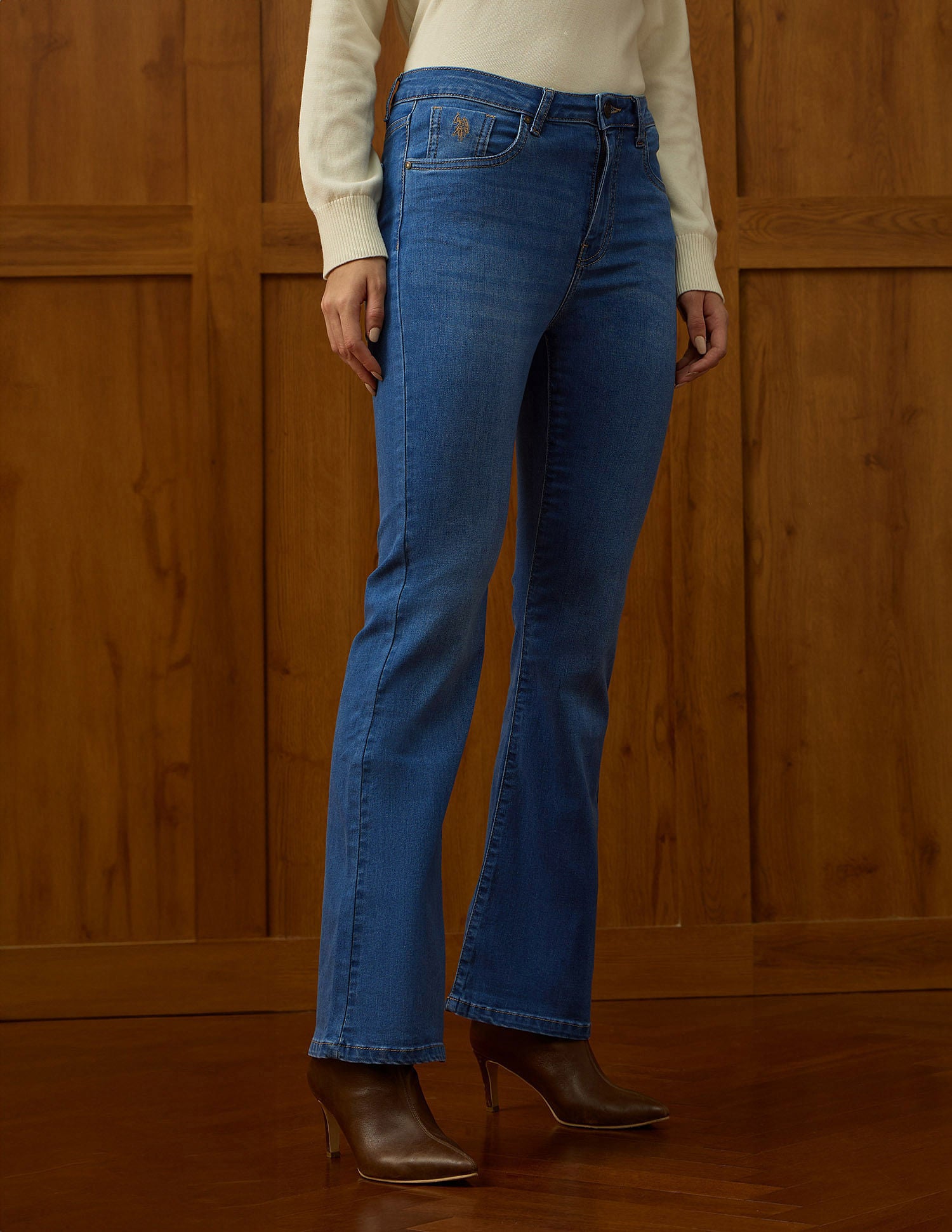 High Rise Flared Fit Jeans Mid Blue - U.S. POLO ASSN. | Large