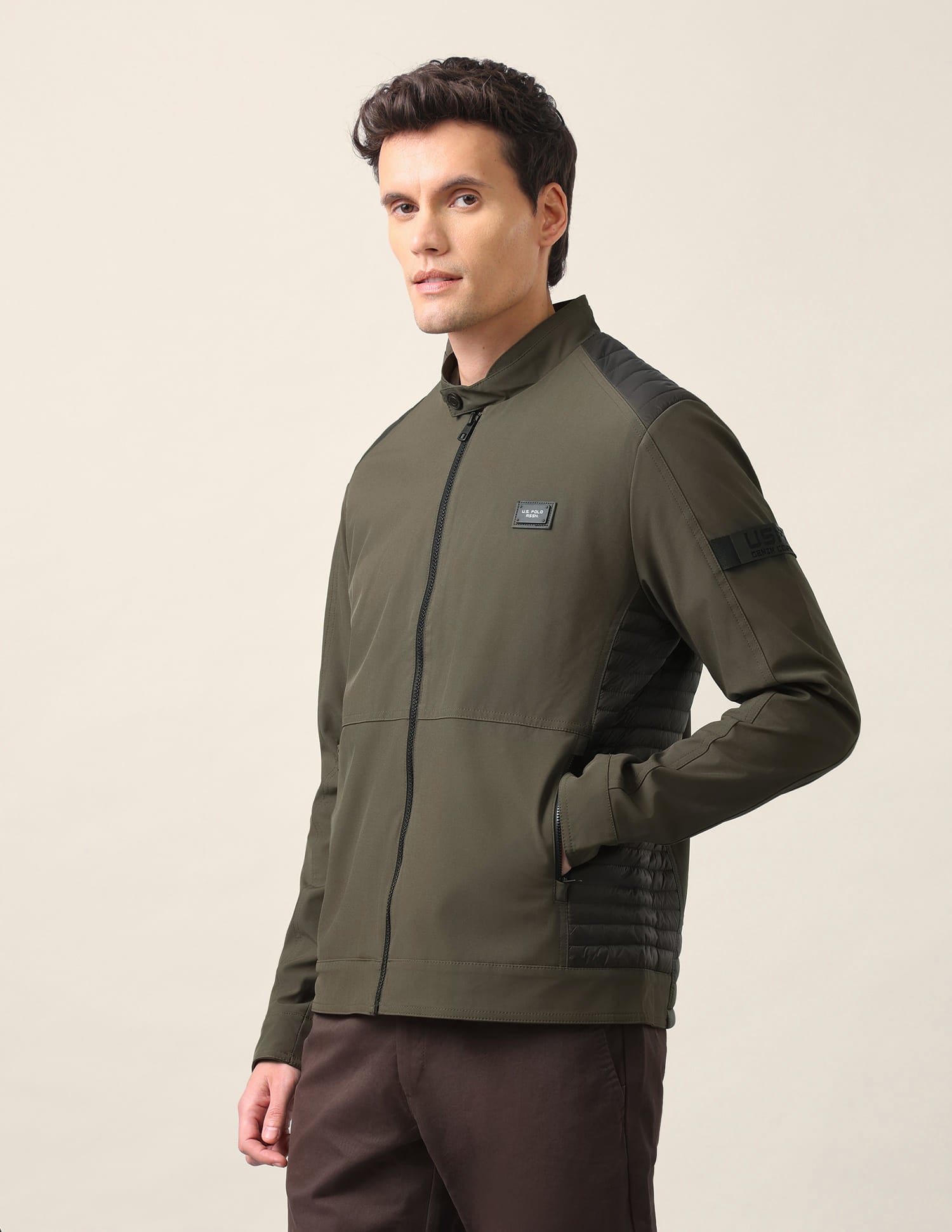 Colour Blocked Regular Fit Jacket Olive - U.S. Polo Assn. India | Large