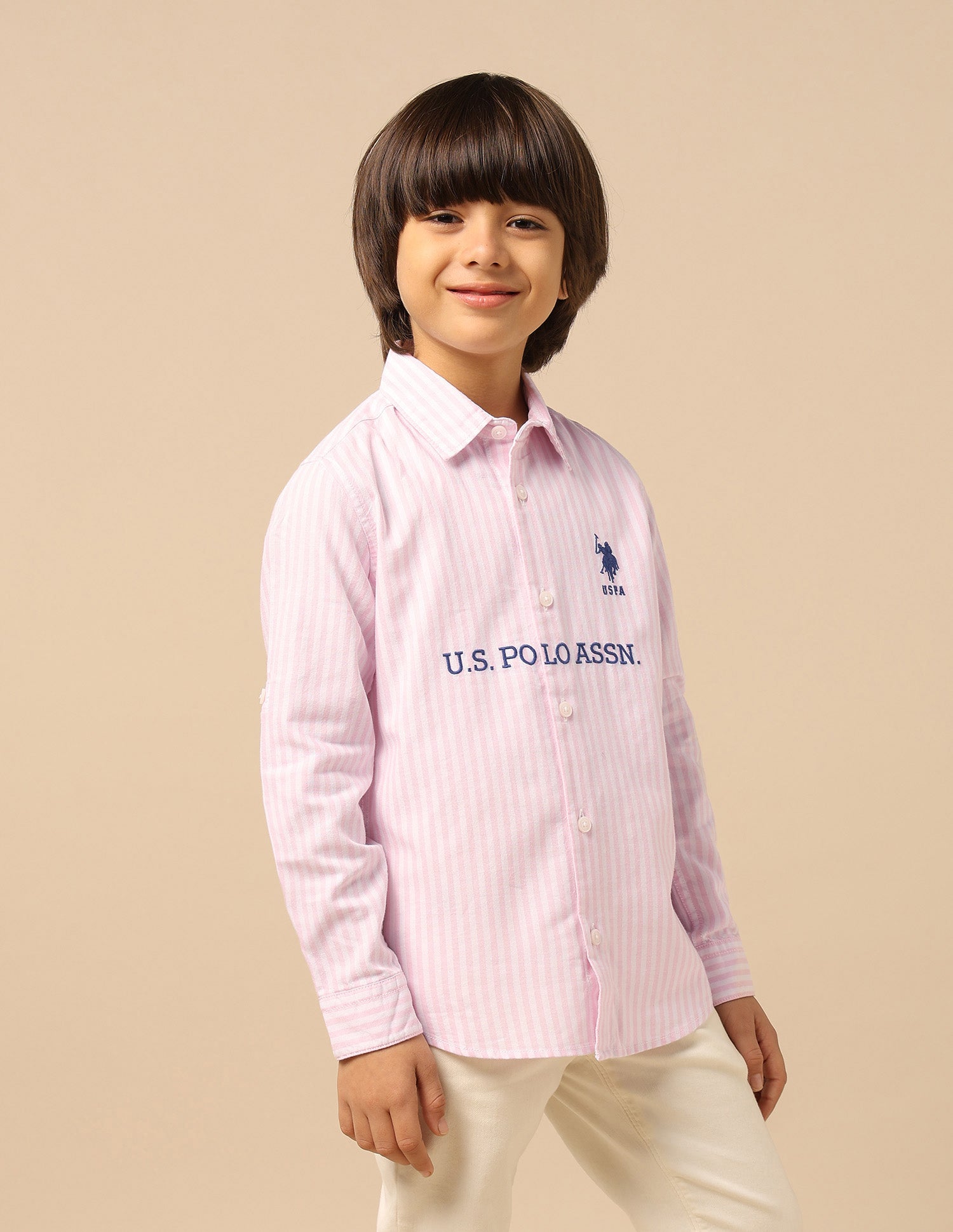 Boys Brand Embroidered Oxford Shirt Light Pink - U.S. POLO ASSN. | Large