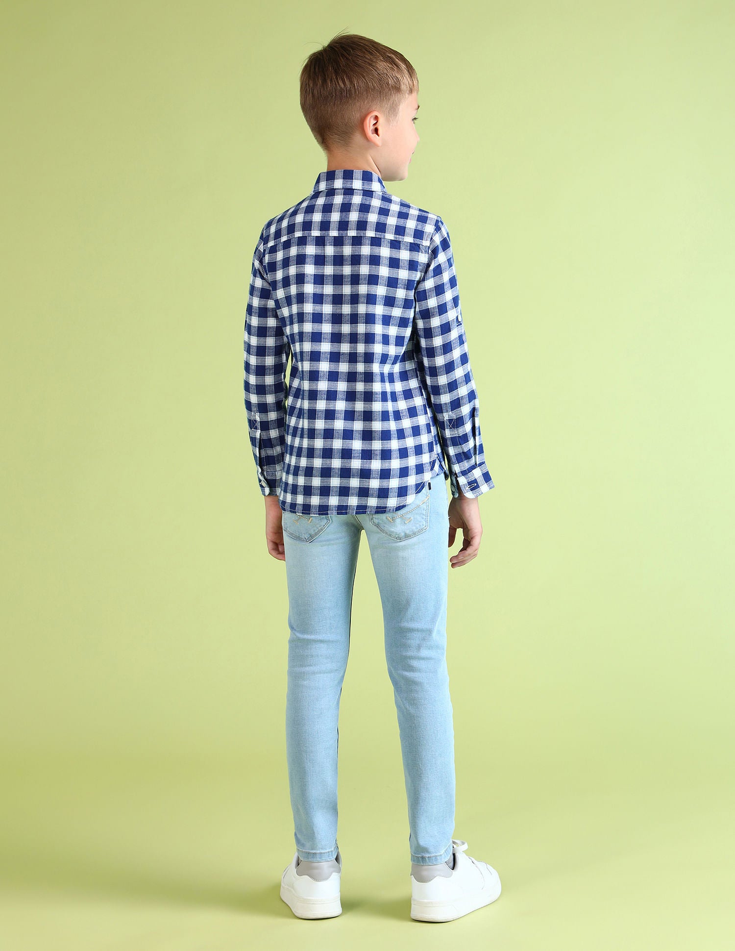 Boys Regular Fit Checked Shirt Light Blue - U.S. Polo Assn. India | Large