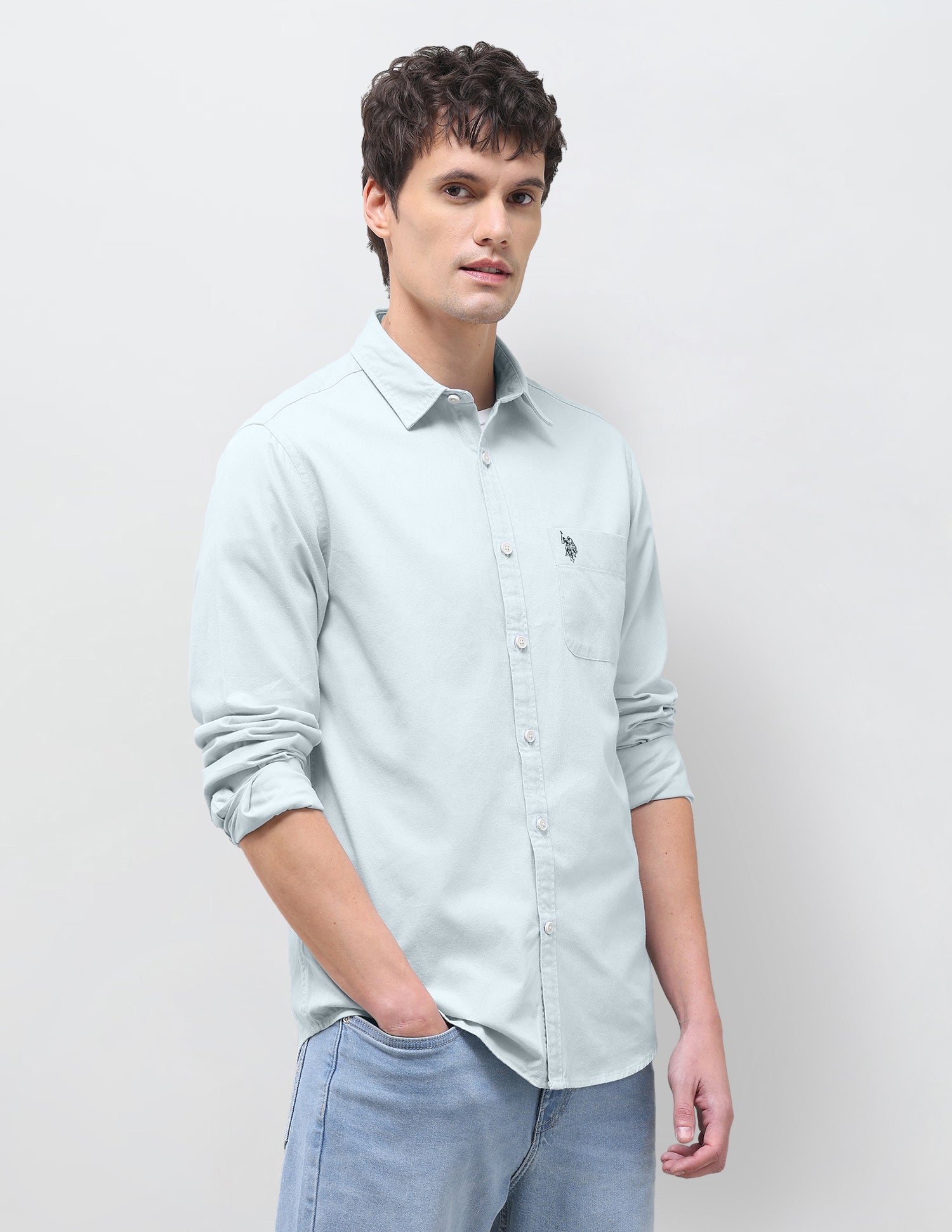 Solid Regular Fit Shirt Grey - U.S. Polo Assn. India | Large