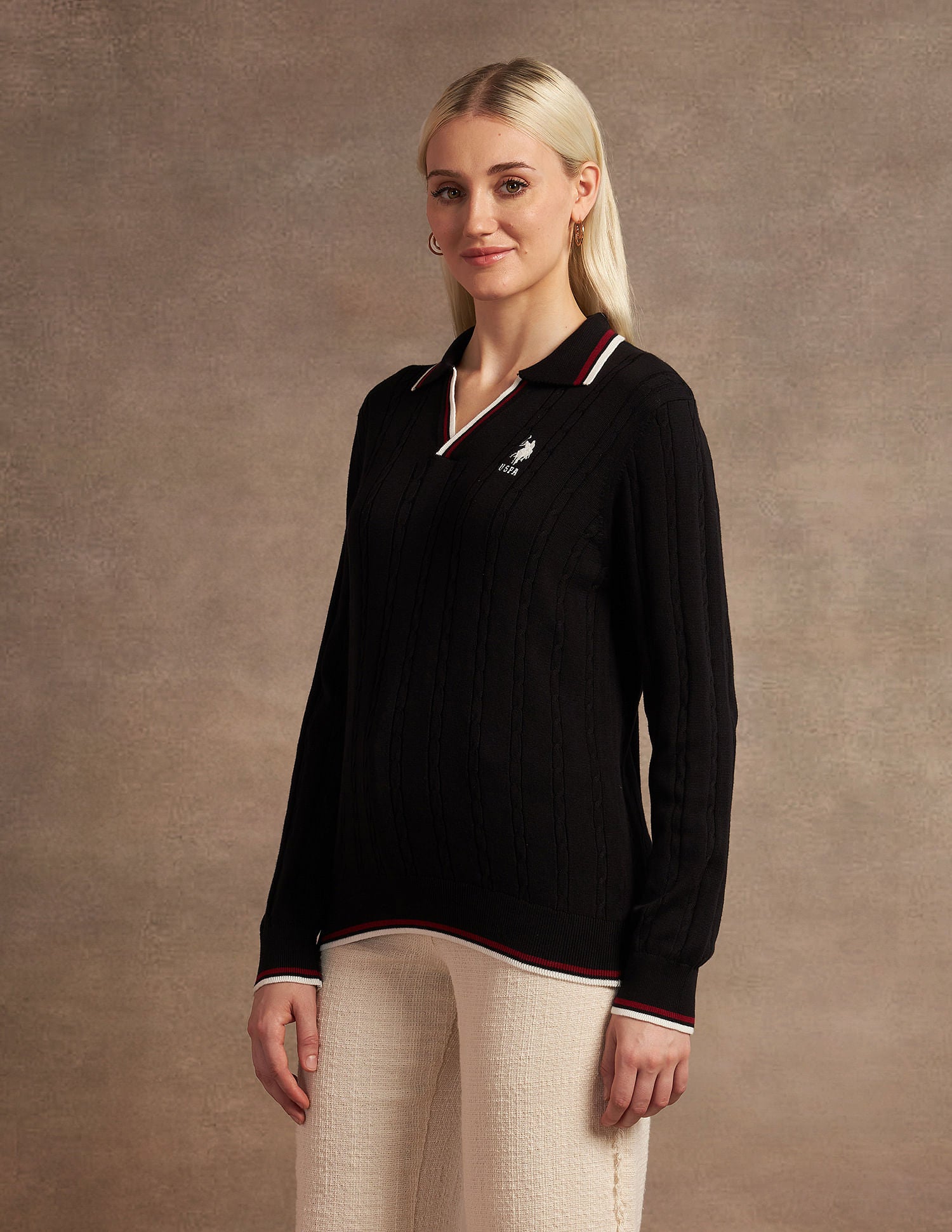 Regular Fit Cable Knit Sweater Black - U.S. POLO ASSN. | Large