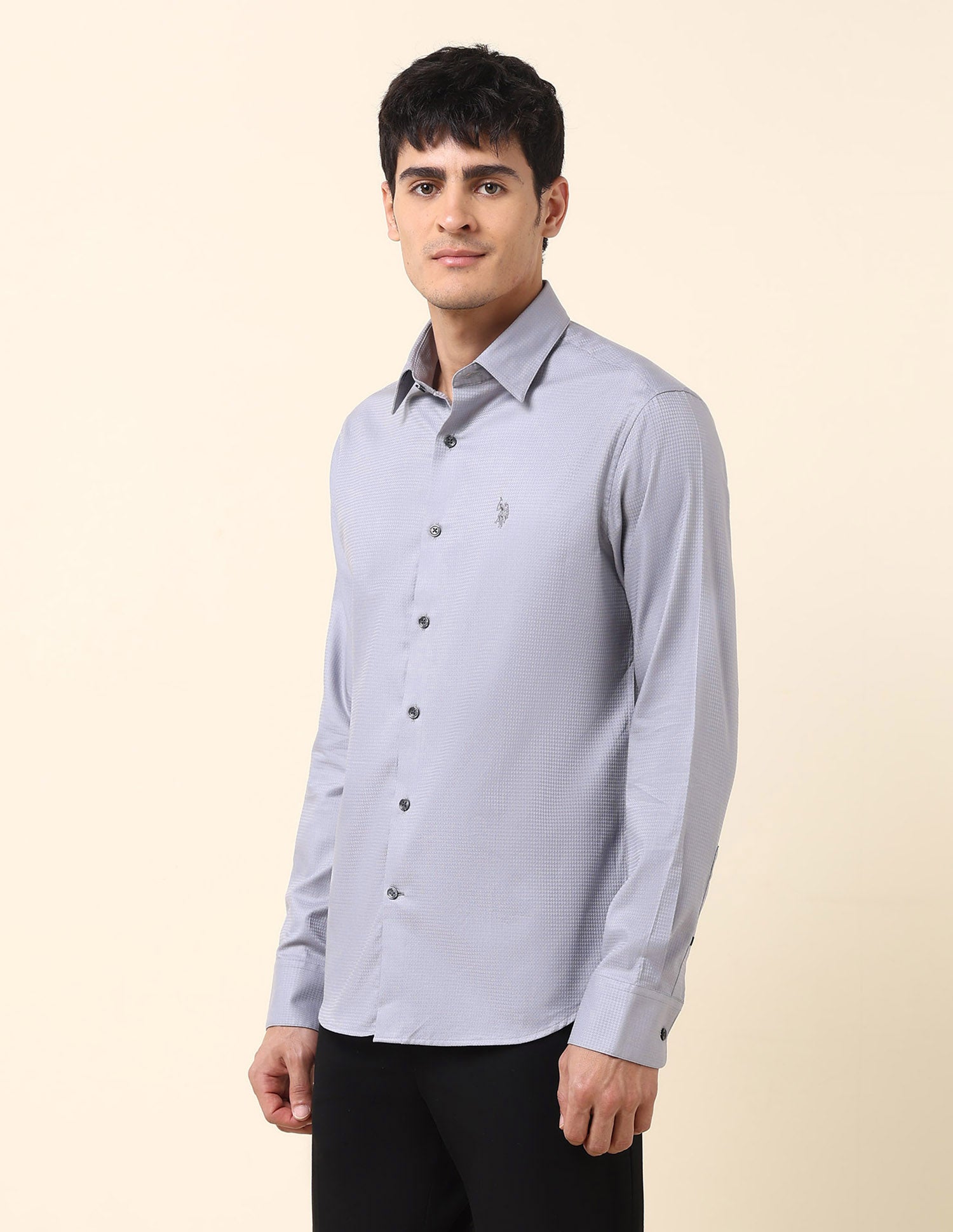 Tailored Fit Textured Shirt Light Grey - U.S. Polo Assn. India | Large