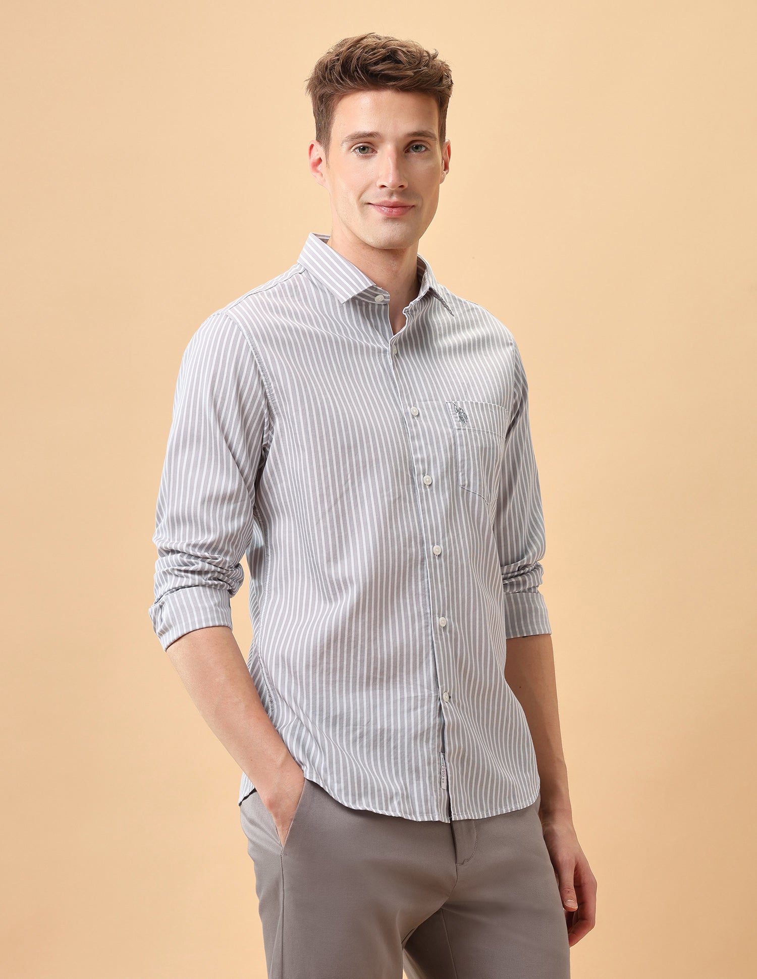Pacho X Vertical Striped Regular Fit Shirt Grey - U.S. Polo Assn. India | Large