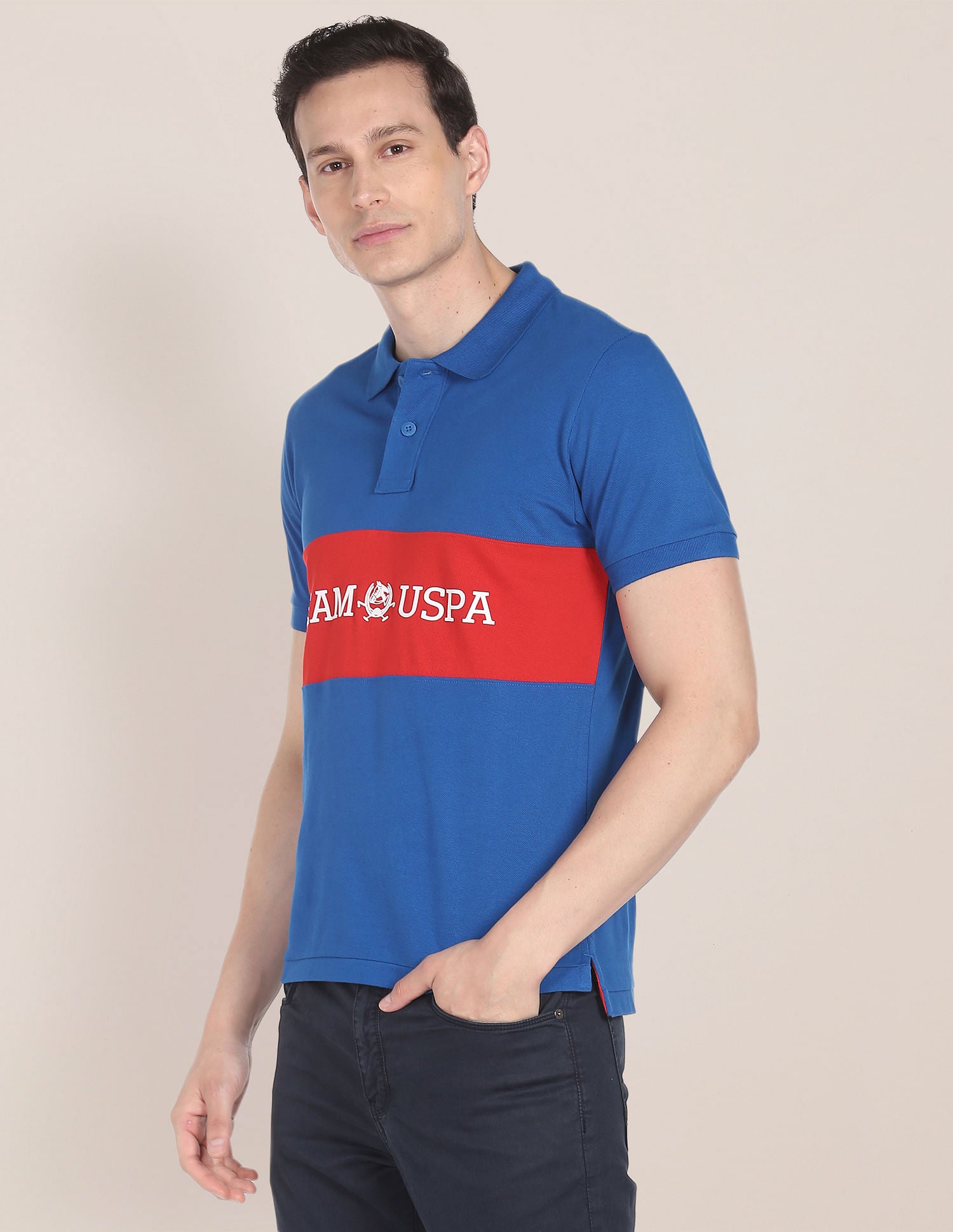 Brand Print Cotton Polo Shirt Dark Blue - U.S. Polo Assn. India | Large