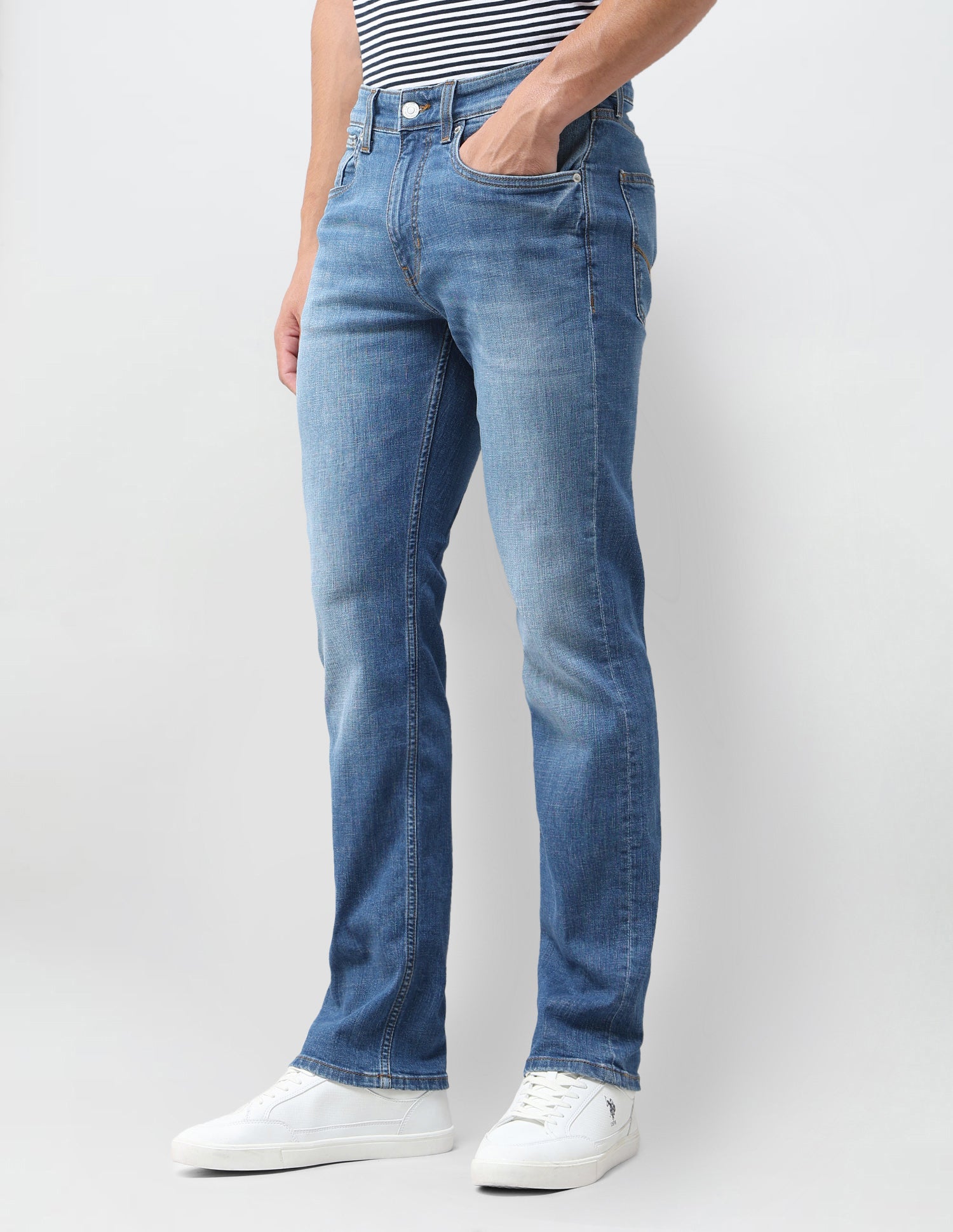Harold Slim Straight Fit Blue Jeans Mid Blue - U.S. Polo Assn. India | Large
