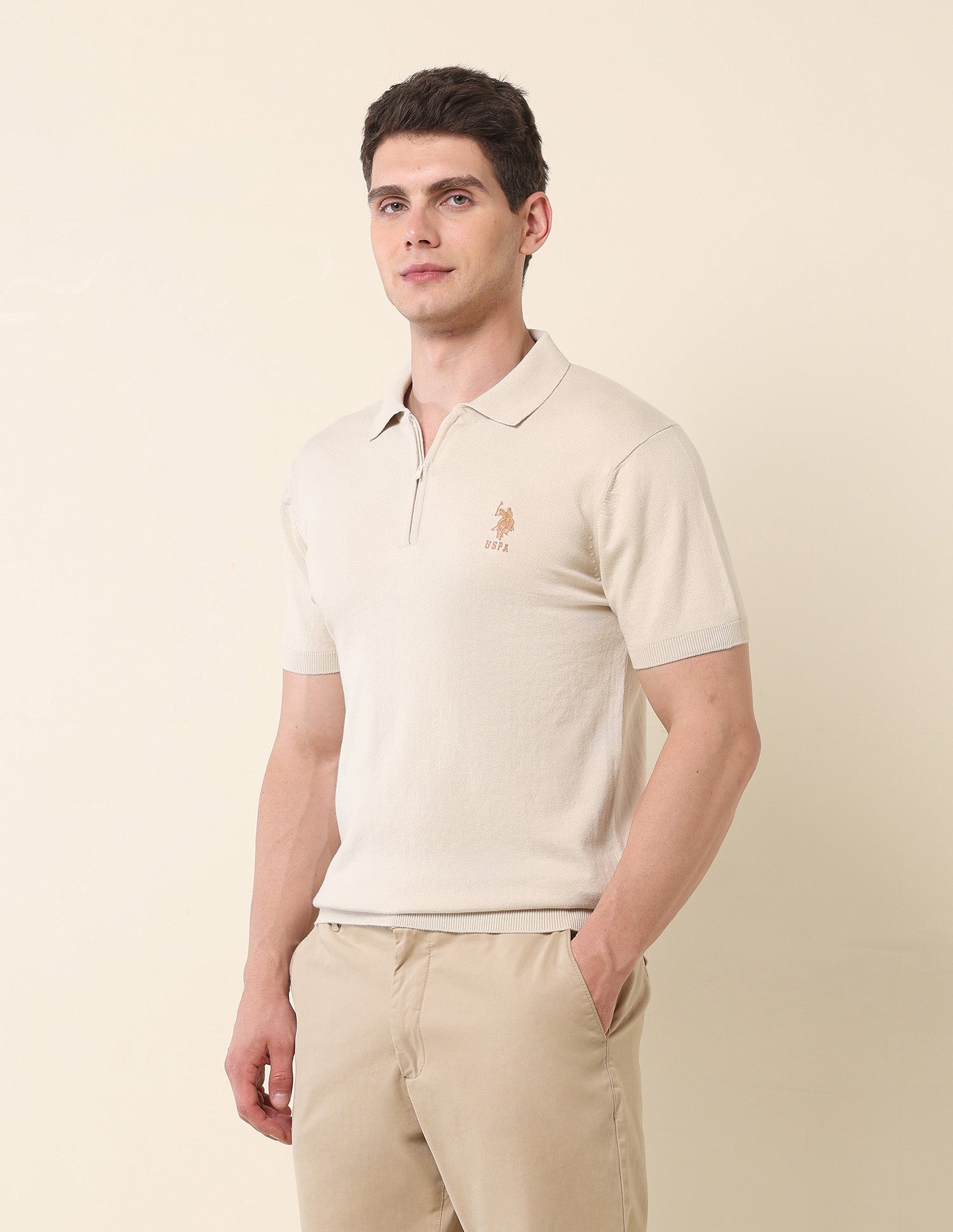 Slim Fit Monochrome Polo Shirt Beige - U.S. Polo Assn. India | Large