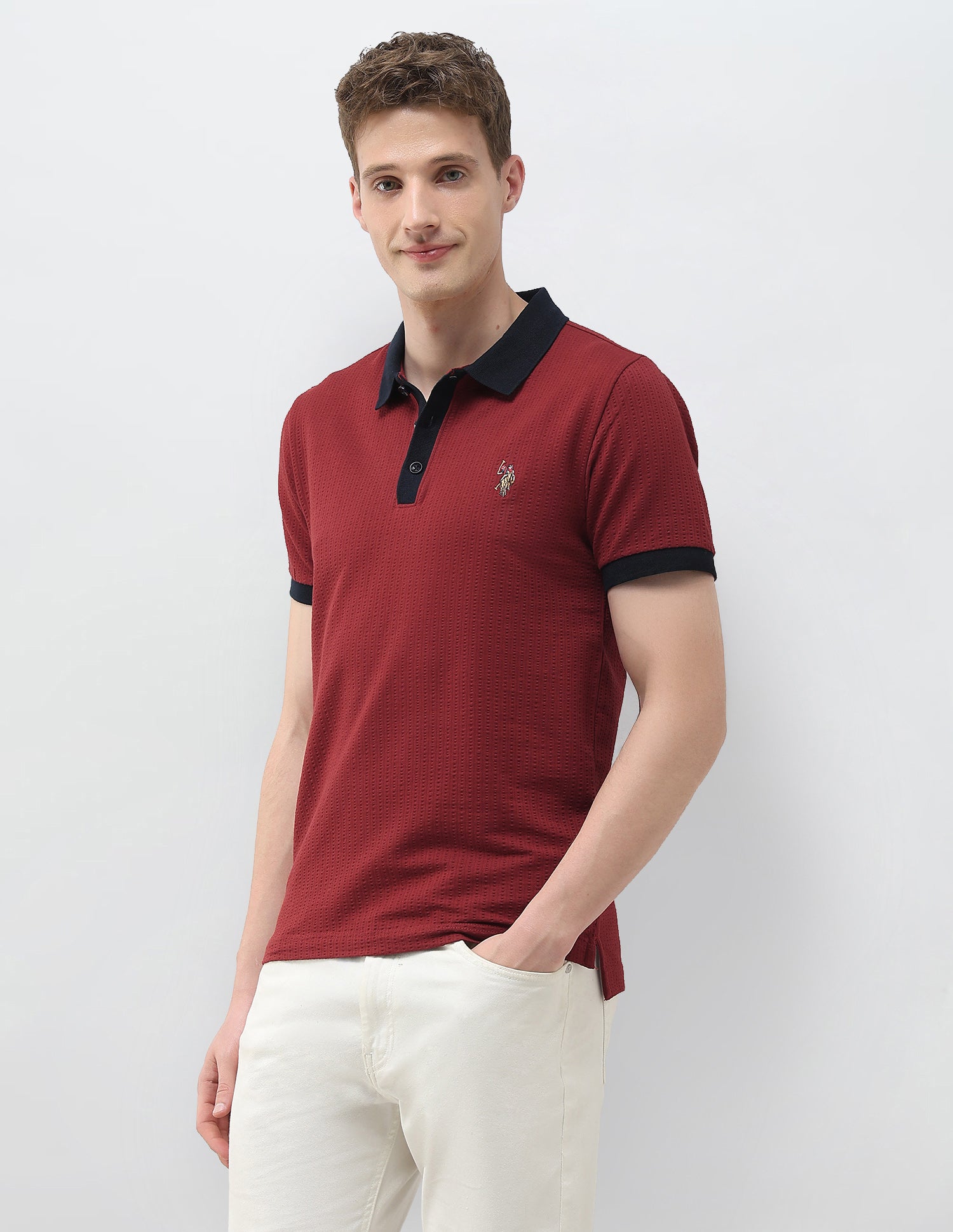 Textured Slim Fit Polo Shirt Red - U.S. Polo Assn. India | Large