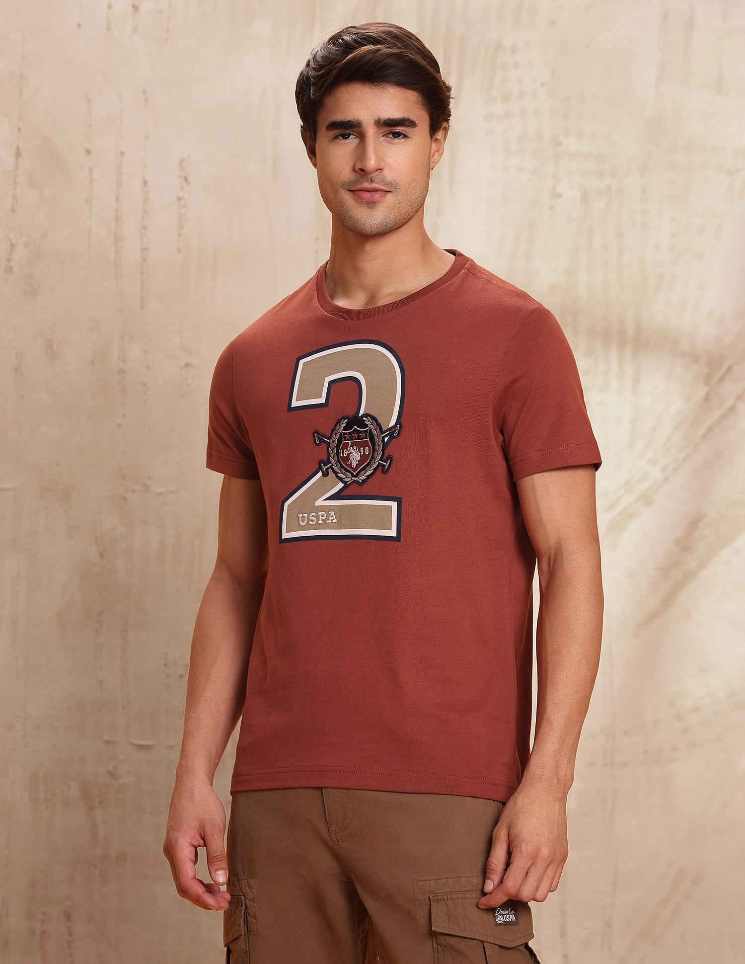 Typographic Printed Pure Cotton T-Shirt Rust - U.S. POLO ASSN. | Large
