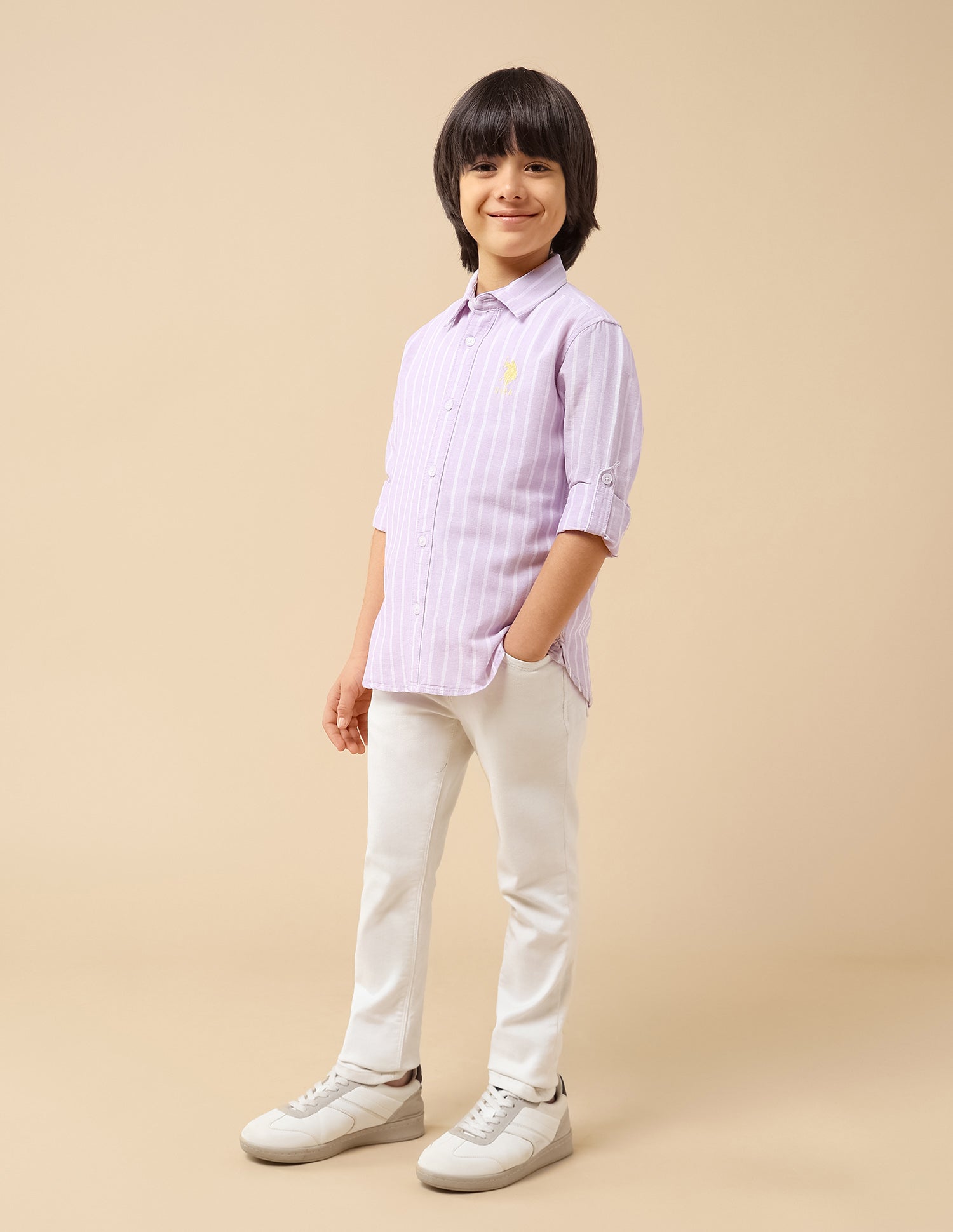 Boys Vertical Striped Dobby Shirt Lilac - U.S. POLO ASSN. | Large