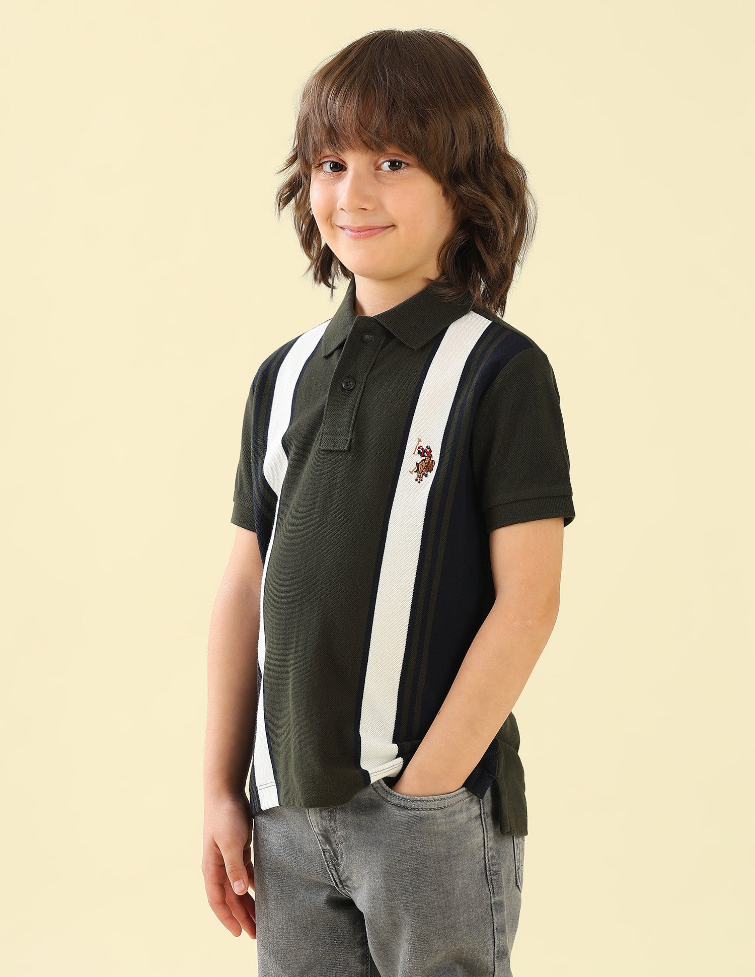 Vertical Striped Regular Fit Polo Shirt Olive - U.S. Polo Assn. India | Large