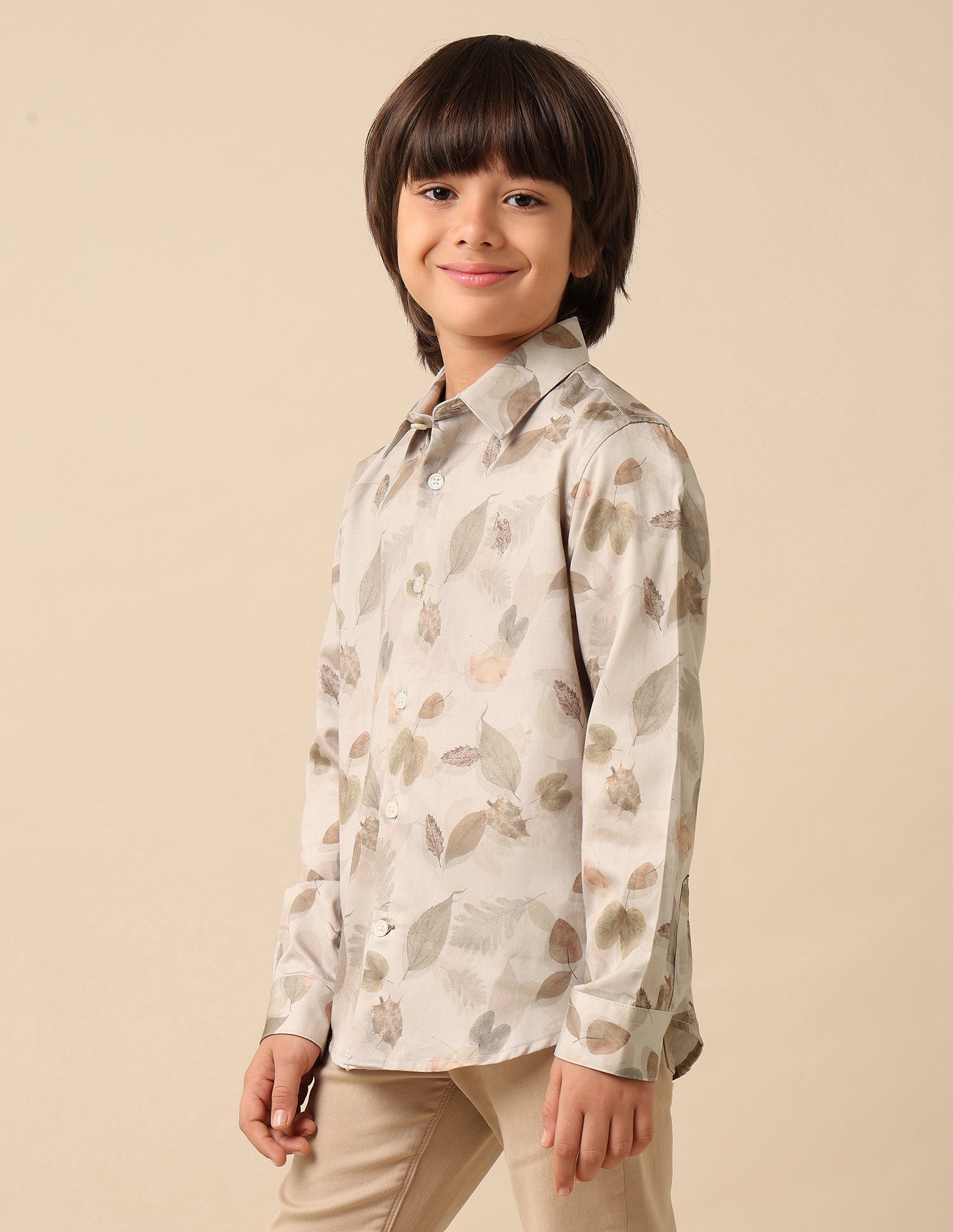 Boys Tropical Printed Satin Shirt Beige - U.S. POLO ASSN. | Large