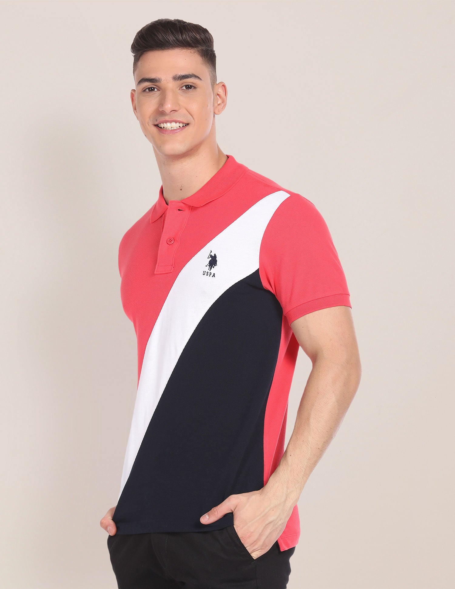 Colour Blocked Polo Shirt Coral - U.S. Polo Assn. India | Large