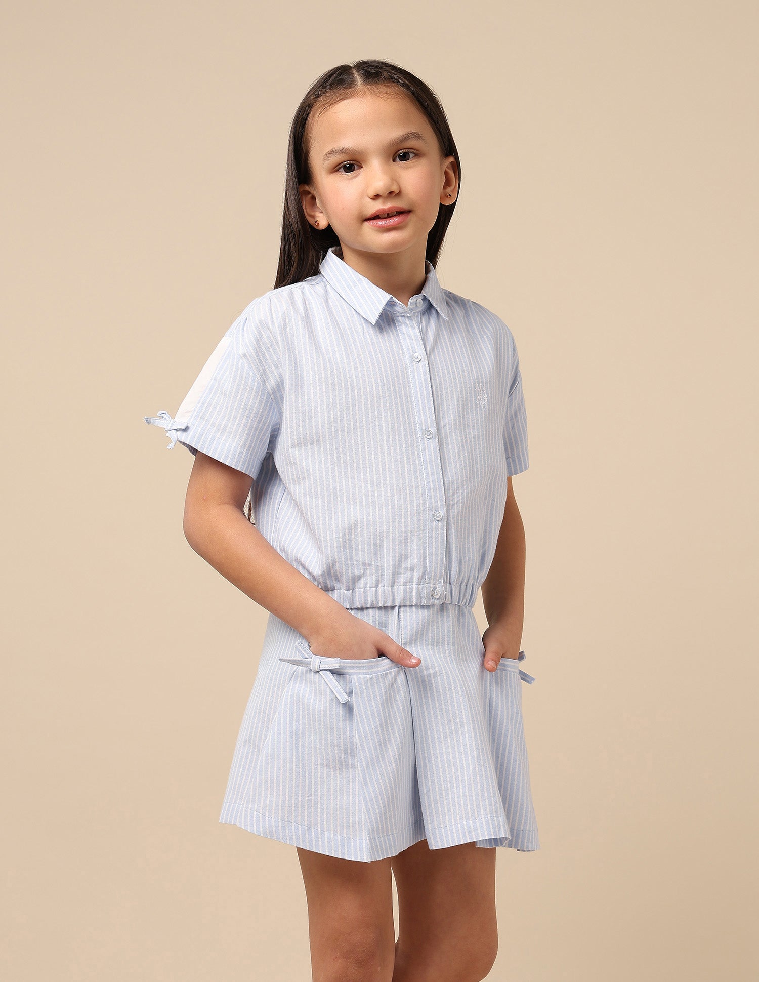 Girls Striped Regular Fit Top Light Blue - U.S. POLO ASSN. | Large