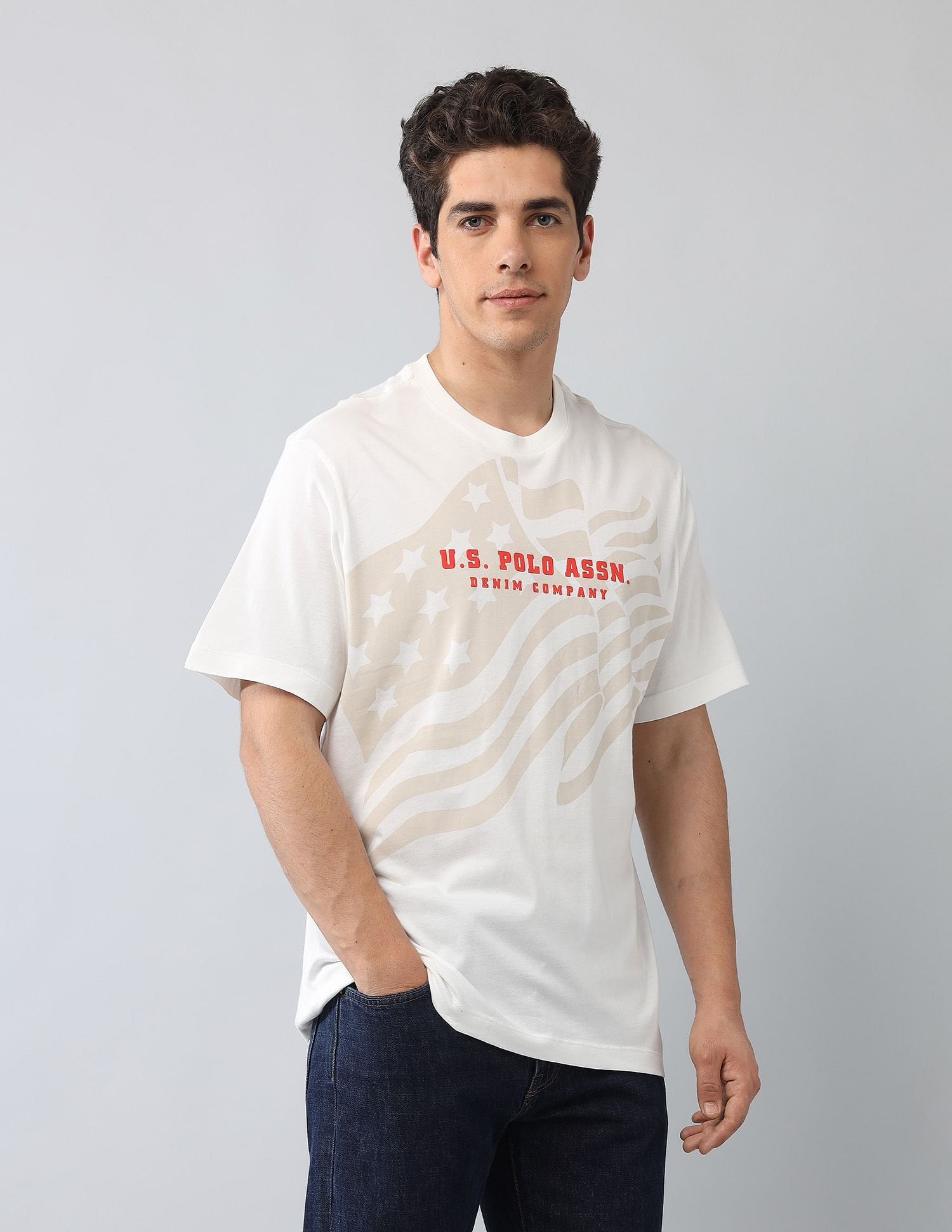 Muscle Fit Heritage Graphic Printed T-Shirt Ivory - U.S. Polo Assn. India | Large