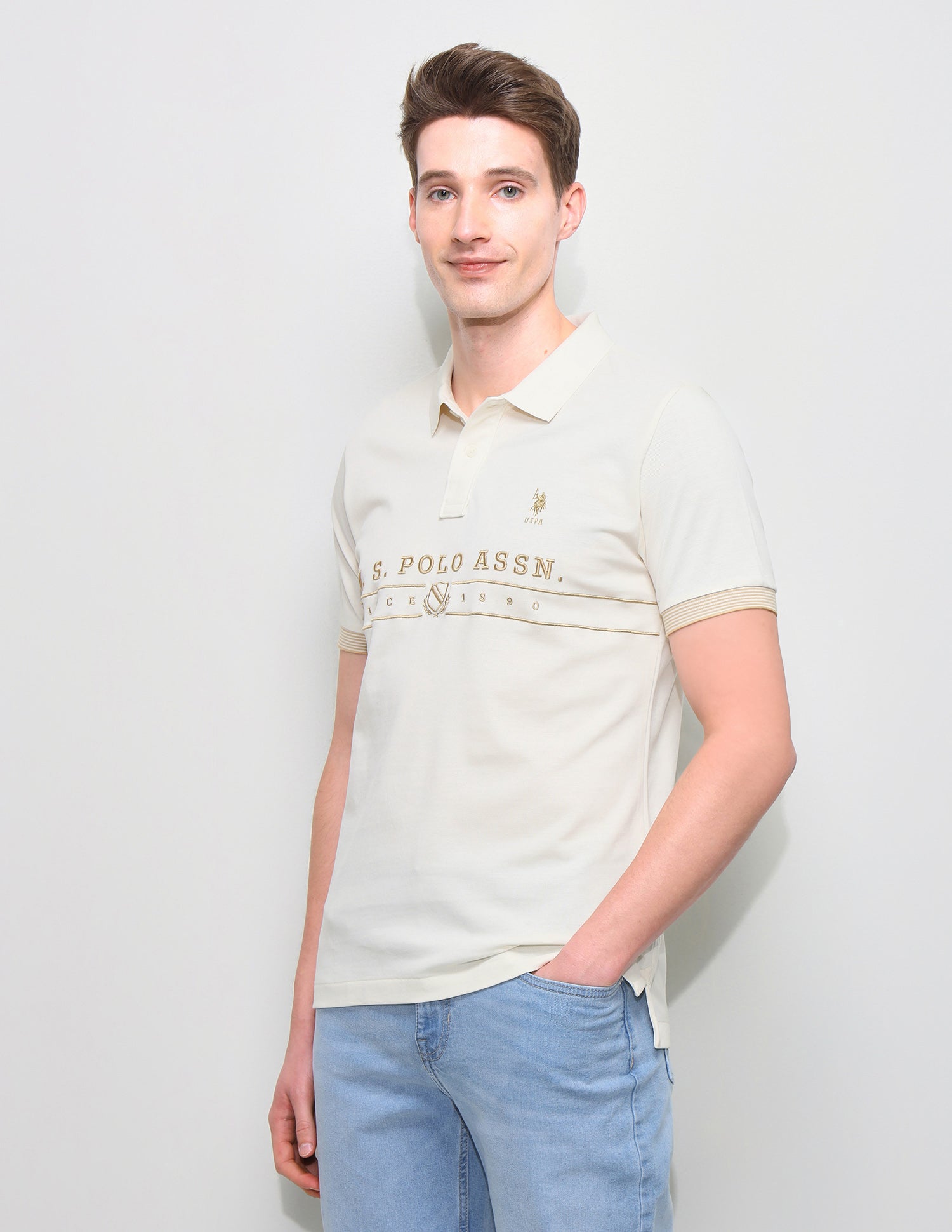 Brand Embroidered Slim Fit Polo Shirt Beige - U.S. Polo Assn. India | Large