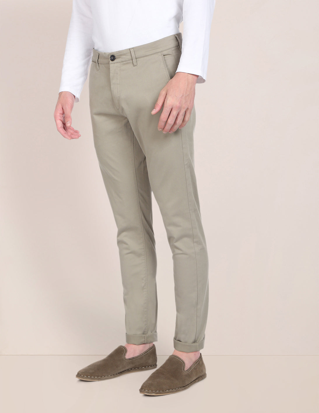 Solid Austin Trim Fit Casual Trousers Light Olive - U.S. POLO ASSN. | Large