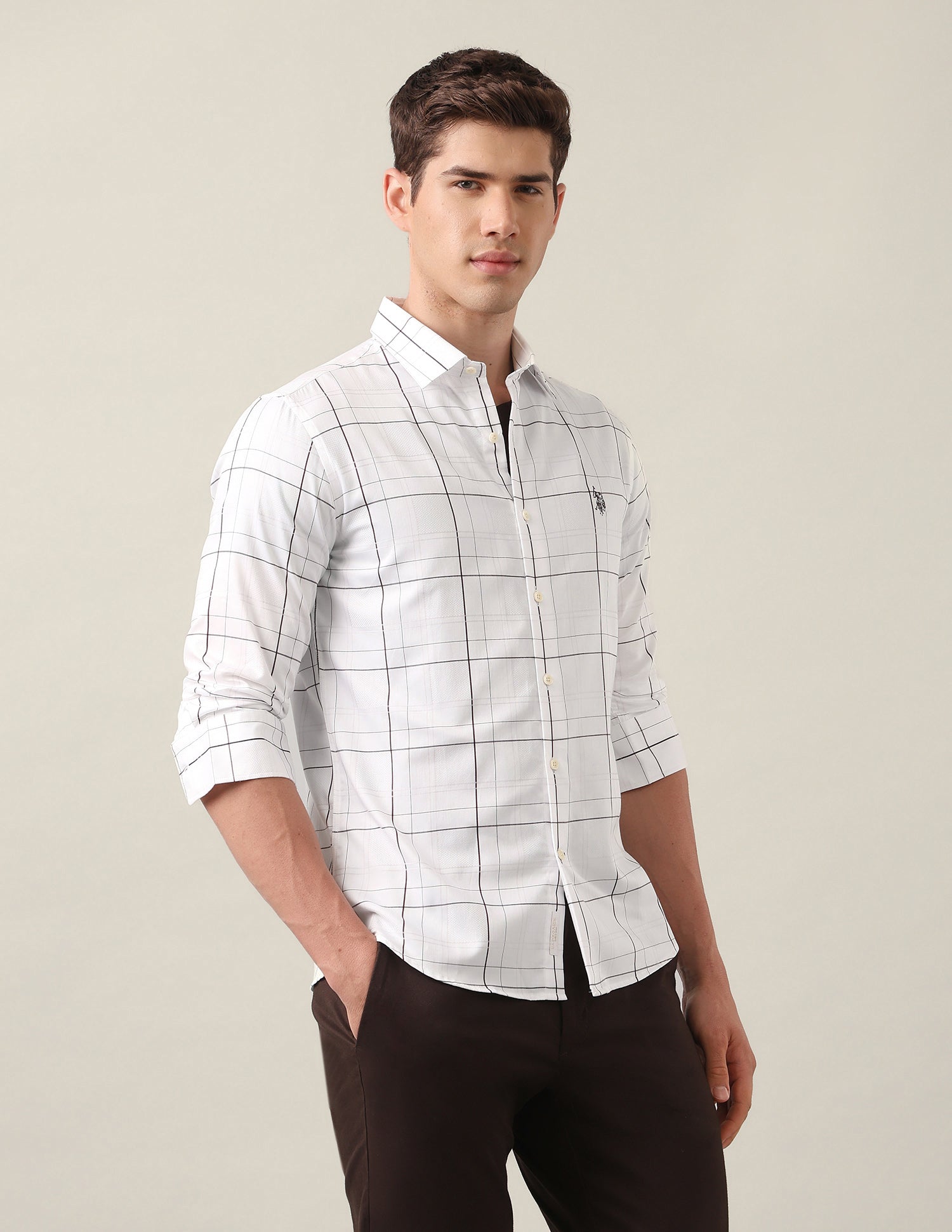 Windowpane Checked Satin Shirt Purple - U.S. Polo Assn. India | Large