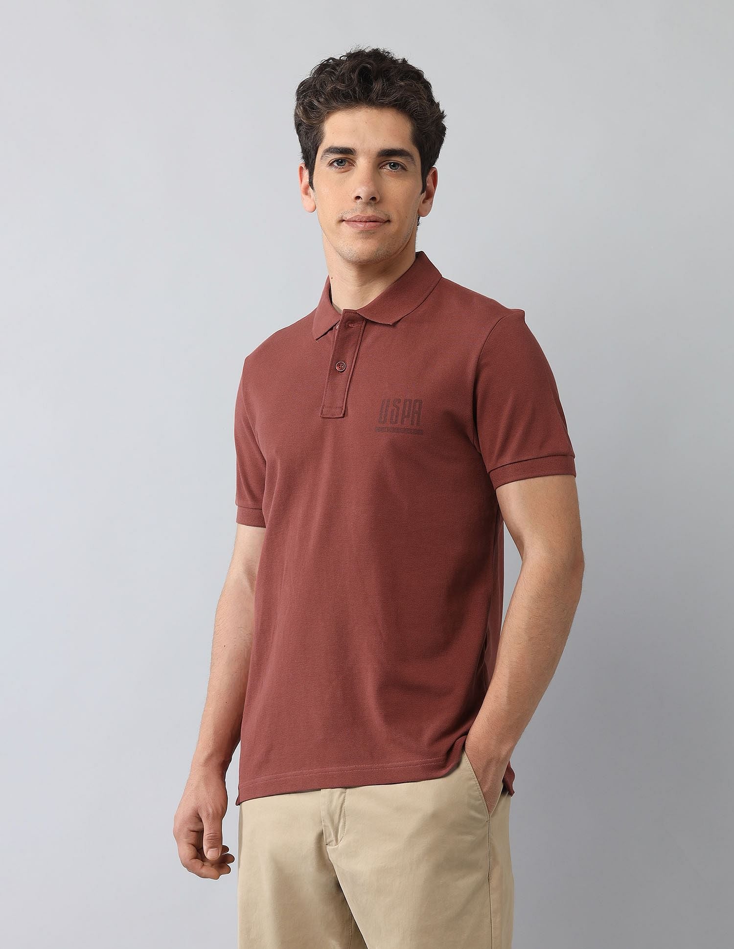 Muscle Fit Brand Printed Polo Shirt Rust - U.S. Polo Assn. India | Large