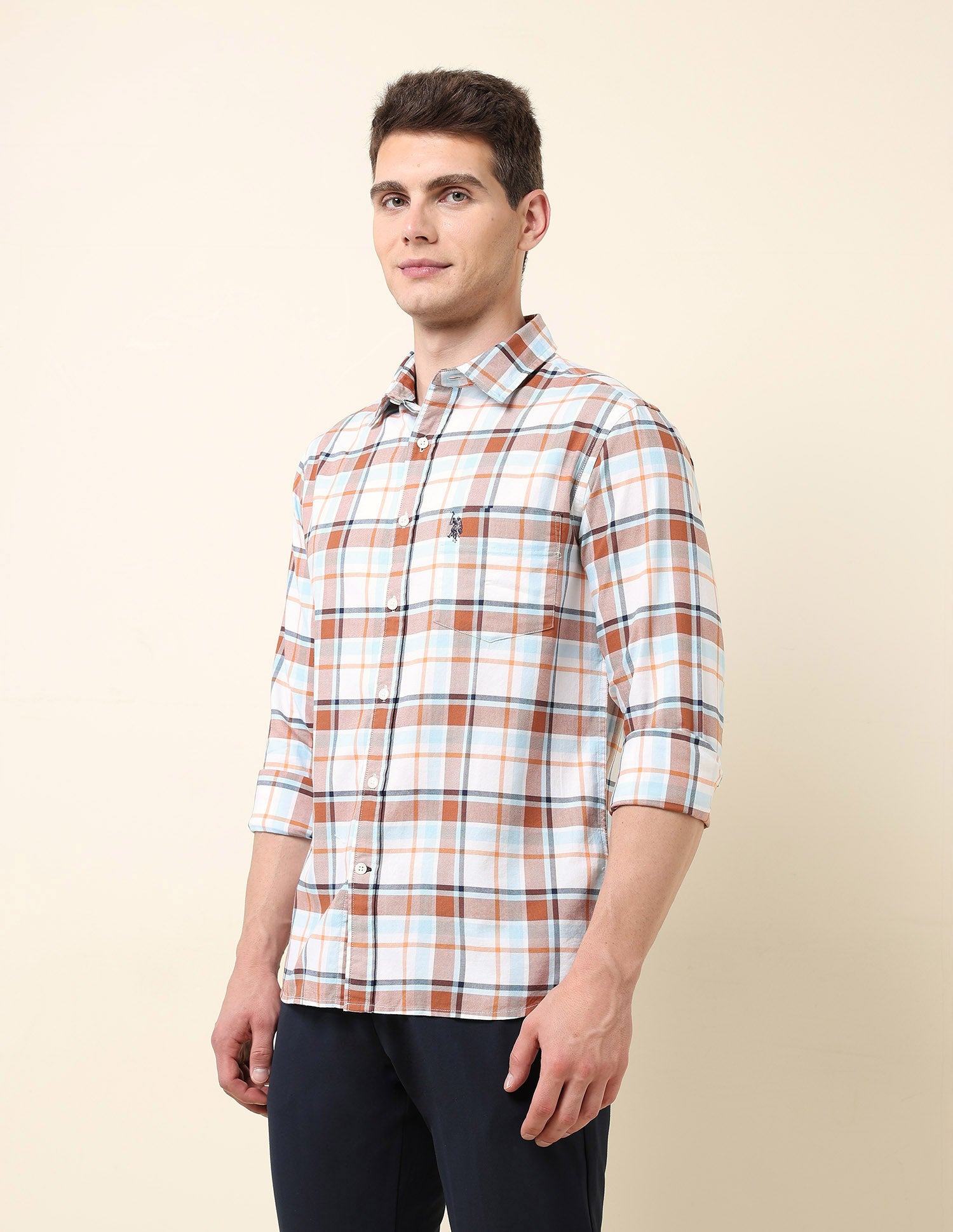 Tartan Checked Tailored Fit Shirt Khaki - U.S. Polo Assn. India | Large