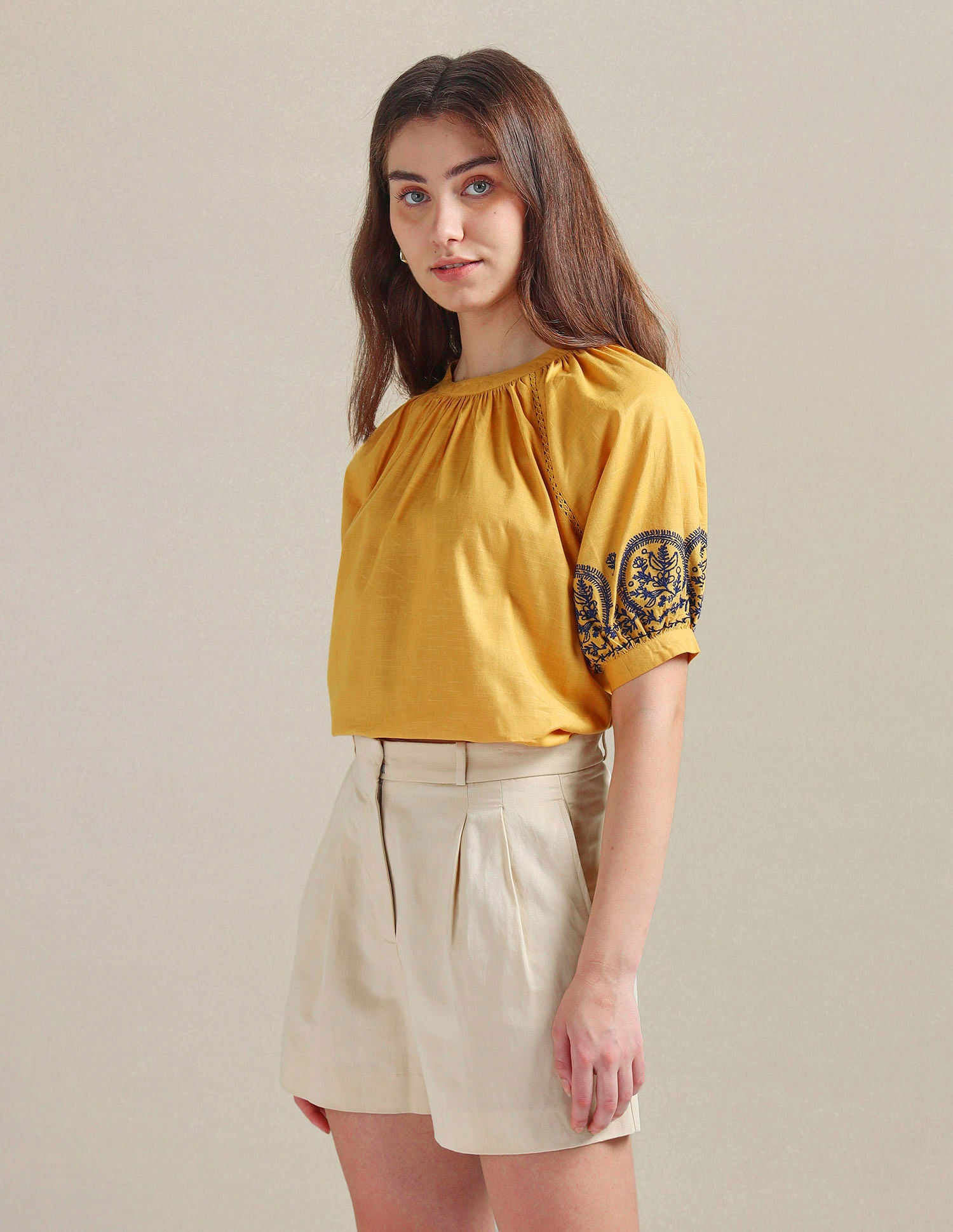 Embroidered Cotton Top Mustard - U.S. POLO ASSN. | Large